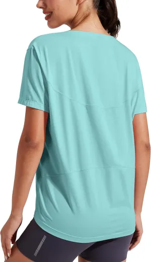 Pioneer Camp Women's Bamboo Viscore Short Sleeve Shirt Neck Loose Fit Workout T-Shirt Gym Athletic Casual Tops
