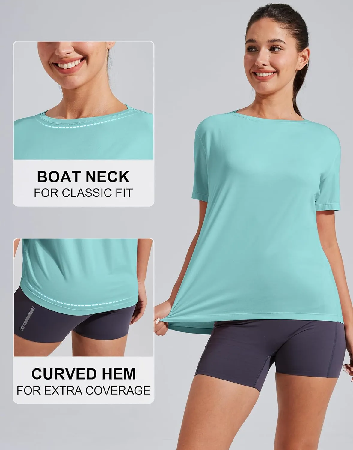 Pioneer Camp Women's Bamboo Viscore Short Sleeve Shirt Neck Loose Fit Workout T-Shirt Gym Athletic Casual Tops