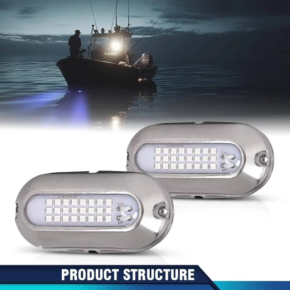 PIT66 LED Pontoon Boat Docking Light Bright White Housing Marine Boat Light 12V Blue Lighting 2 Pcs