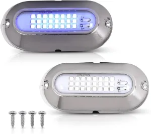 PIT66 LED Pontoon Boat Docking Light Bright White Housing Marine Boat Light 12V Blue Lighting 2 Pcs