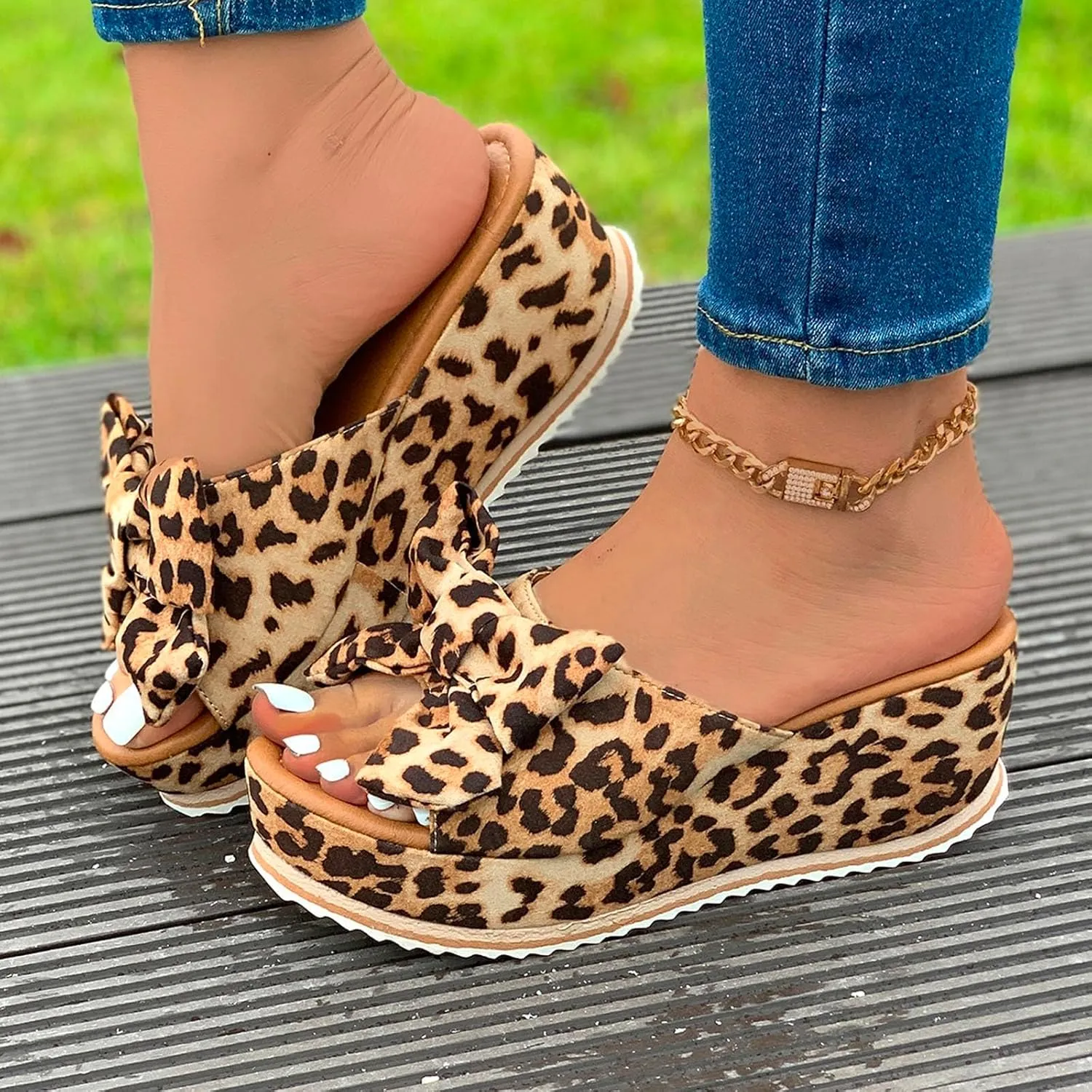 Platform Sandals for Women Trendy Bow-Knot Slide Wedge Slippers Comfortable Elegant Cute Beach Slippers Summer Walking Indoor Outdoor Shoes