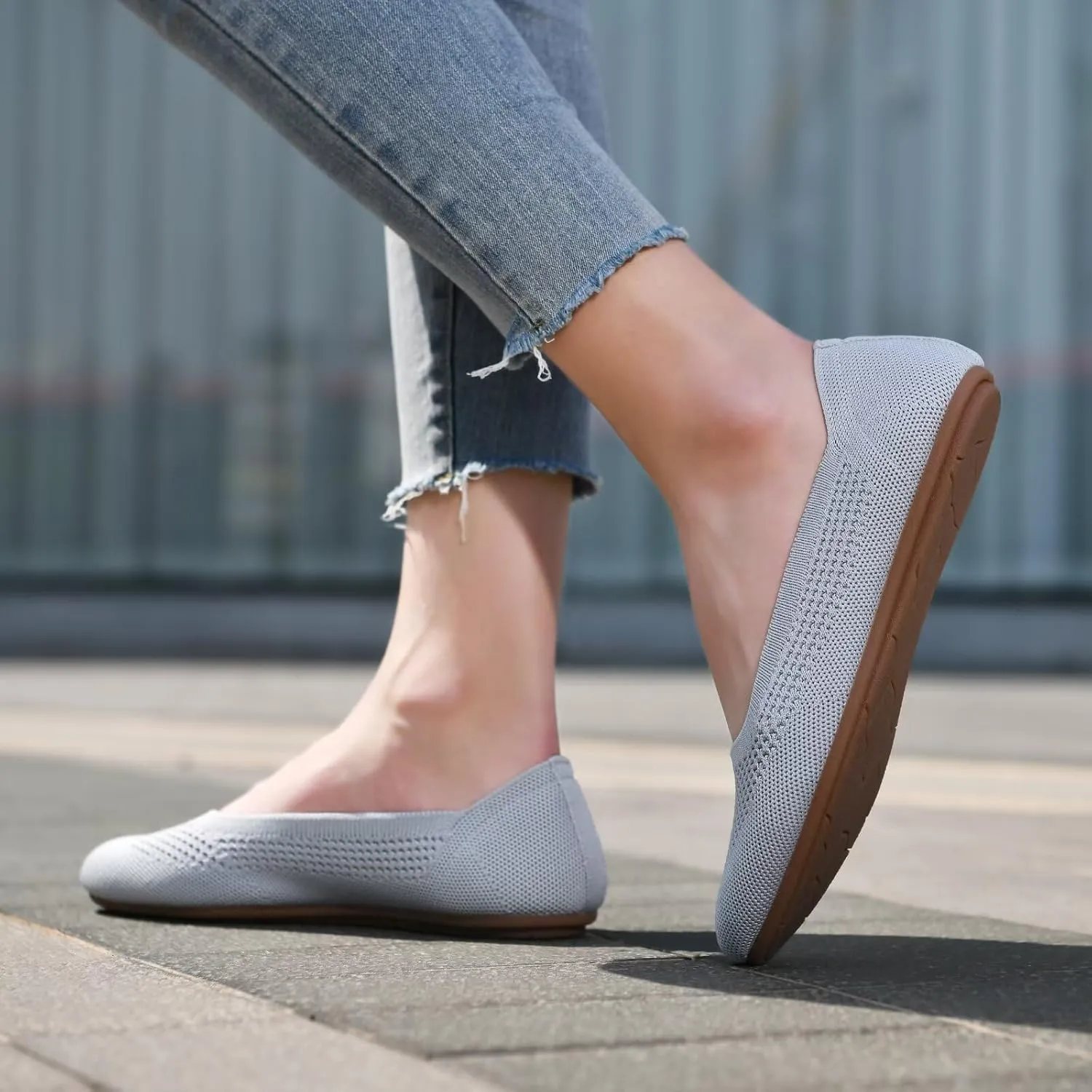 poemlady Women’s Ballet Flat Shoes Dress Shoes Knit Round Toe Slip On Ballerina Walking Flats Shoes for Woman Low Wedge Casual