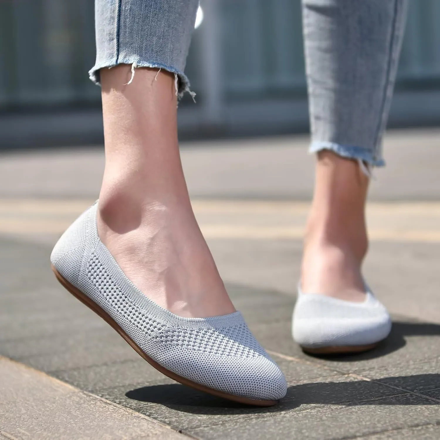 poemlady Women’s Ballet Flat Shoes Dress Shoes Knit Round Toe Slip On Ballerina Walking Flats Shoes for Woman Low Wedge Casual