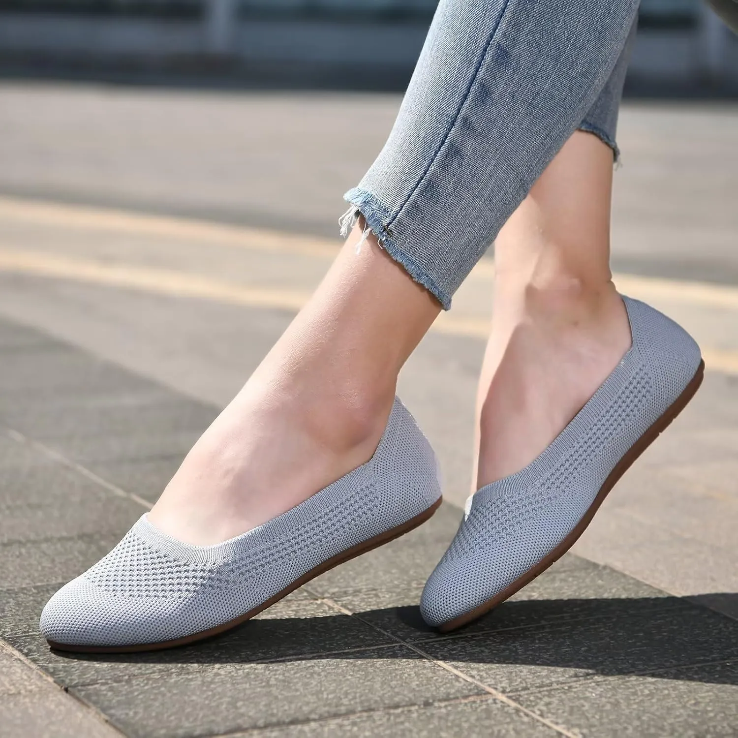 poemlady Women’s Ballet Flat Shoes Dress Shoes Knit Round Toe Slip On Ballerina Walking Flats Shoes for Woman Low Wedge Casual