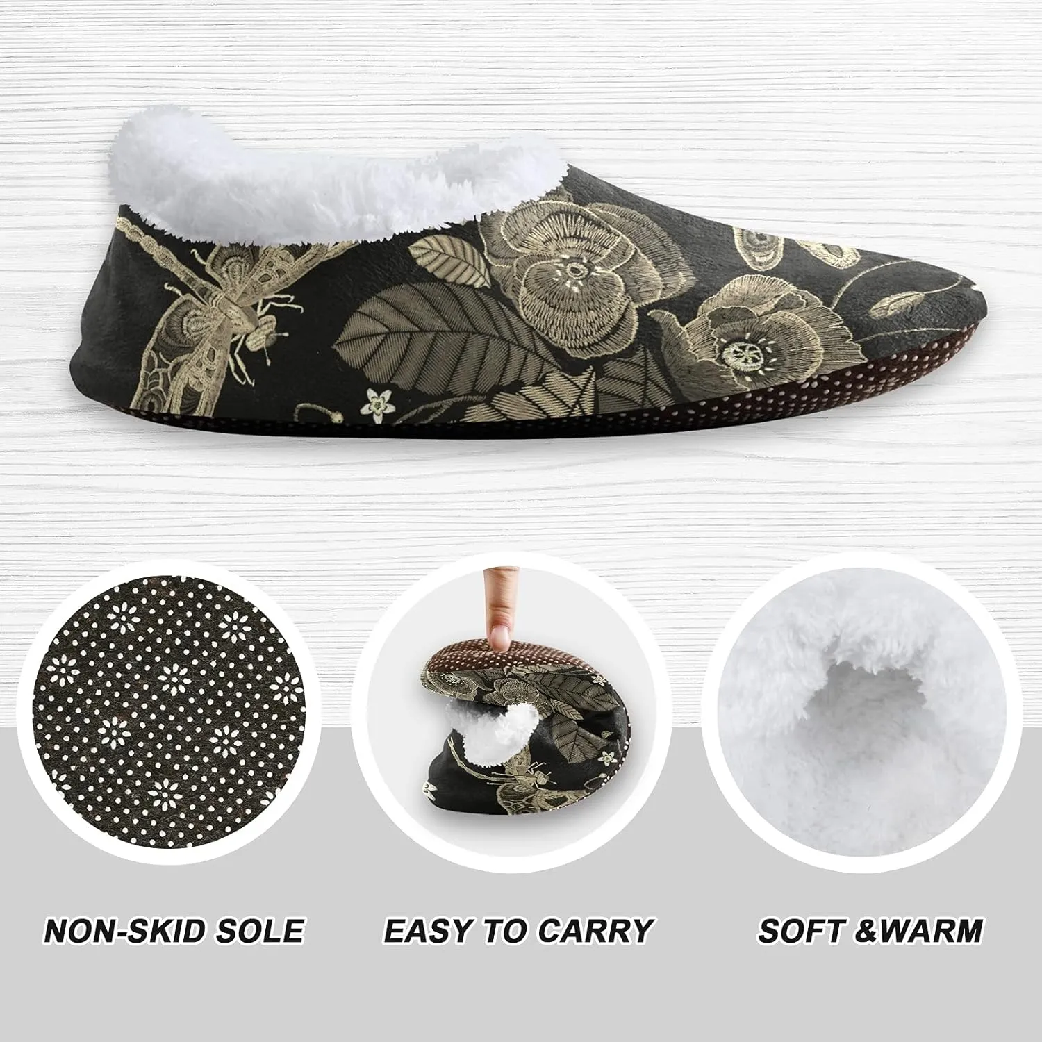 Poeticcity Unisex Fuzzy House Slippers, Warm Fur Lining Shoes, Non-Slip Memory Foam Slippers M-XXL