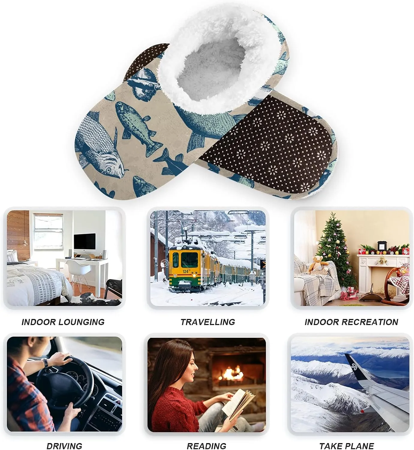 Poeticcity Unisex Fuzzy House Slippers, Warm Fur Lining Shoes, Non-Slip Memory Foam Slippers M-XXL