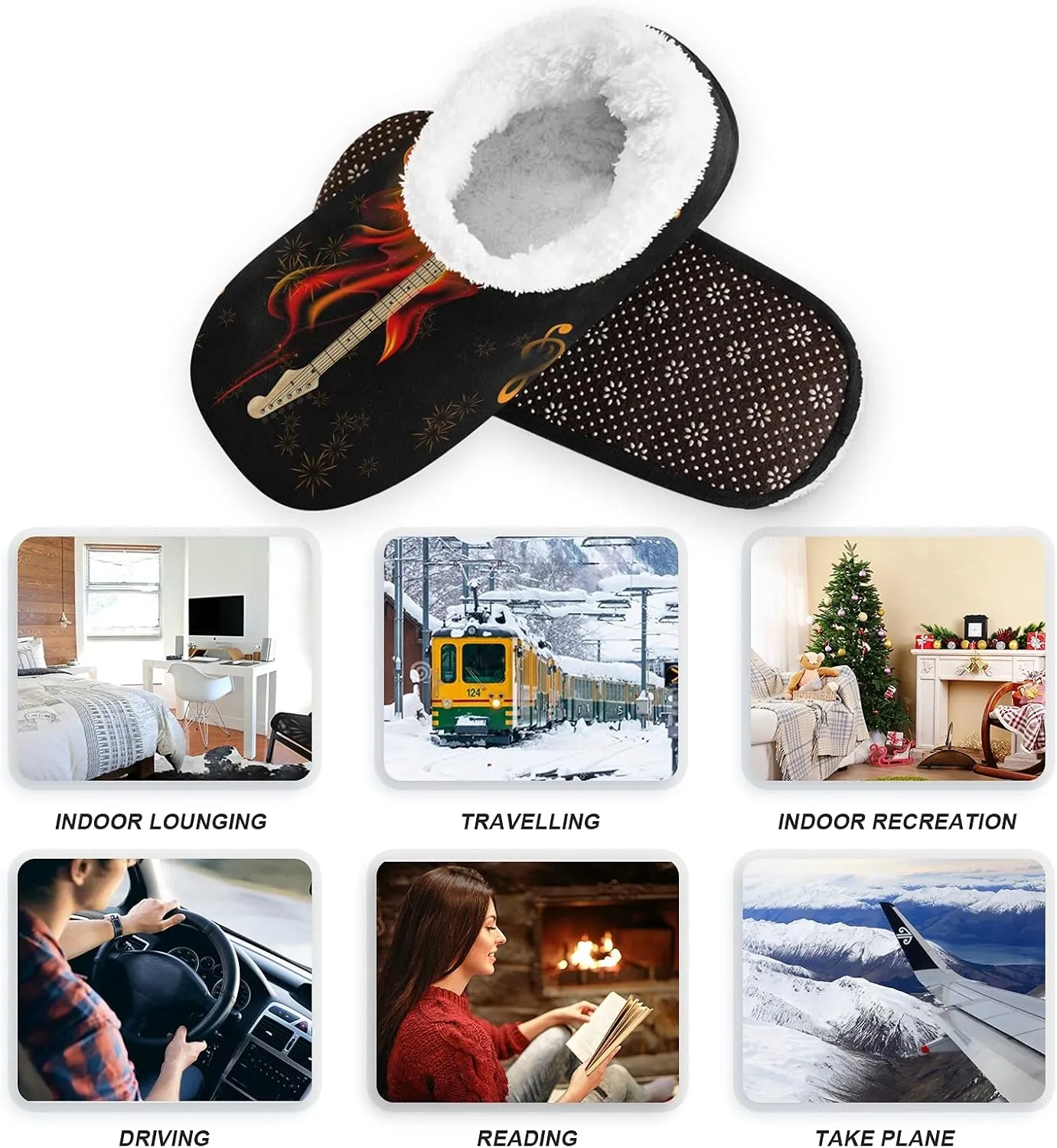 Poeticcity Unisex Fuzzy House Slippers, Warm Fur Lining Shoes, Non-Slip Memory Foam Slippers M-XXL