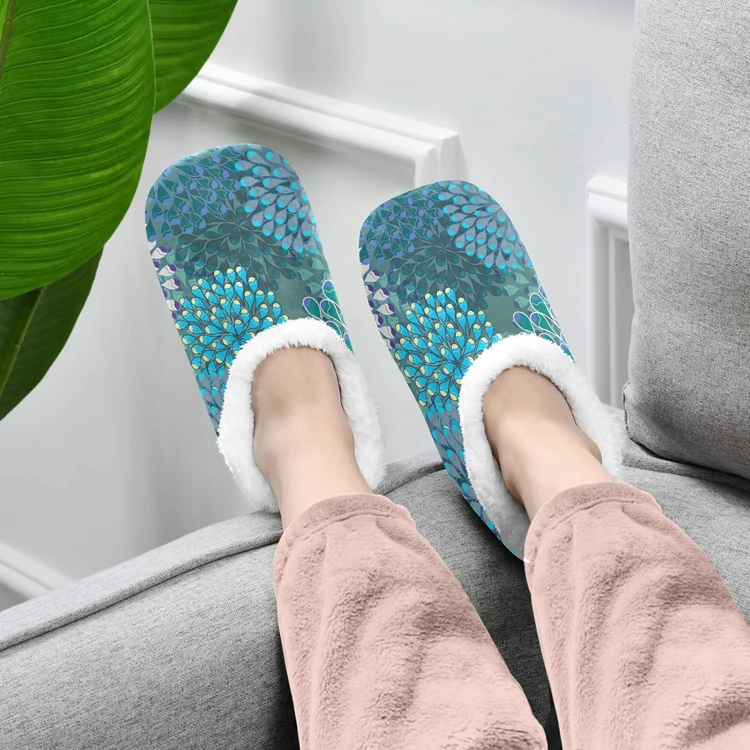 Poeticcity Unisex Fuzzy House Slippers, Warm Fur Lining Shoes, Non-Slip Memory Foam Slippers M-XXL