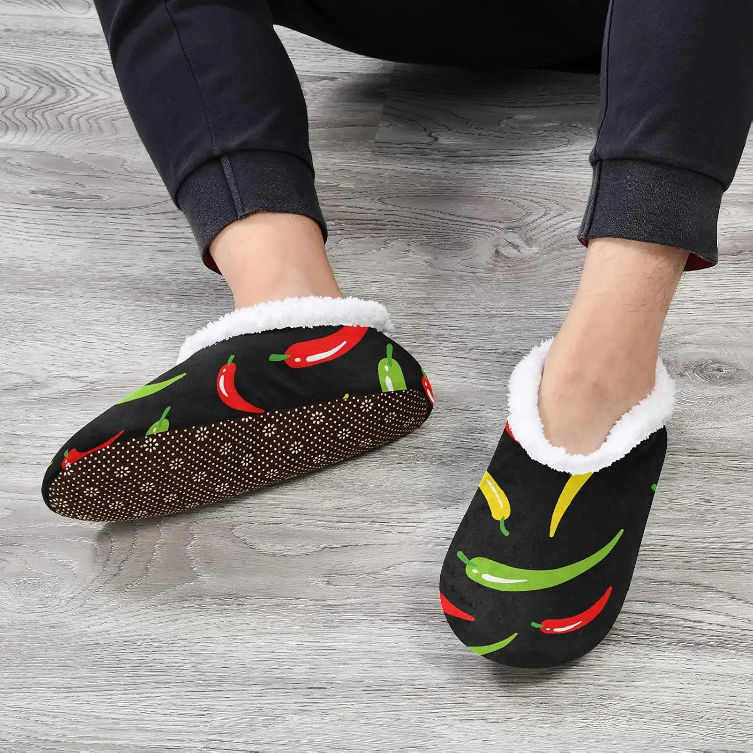 Poeticcity Unisex Fuzzy House Slippers, Warm Fur Lining Shoes, Non-Slip Memory Foam Slippers M-XXL