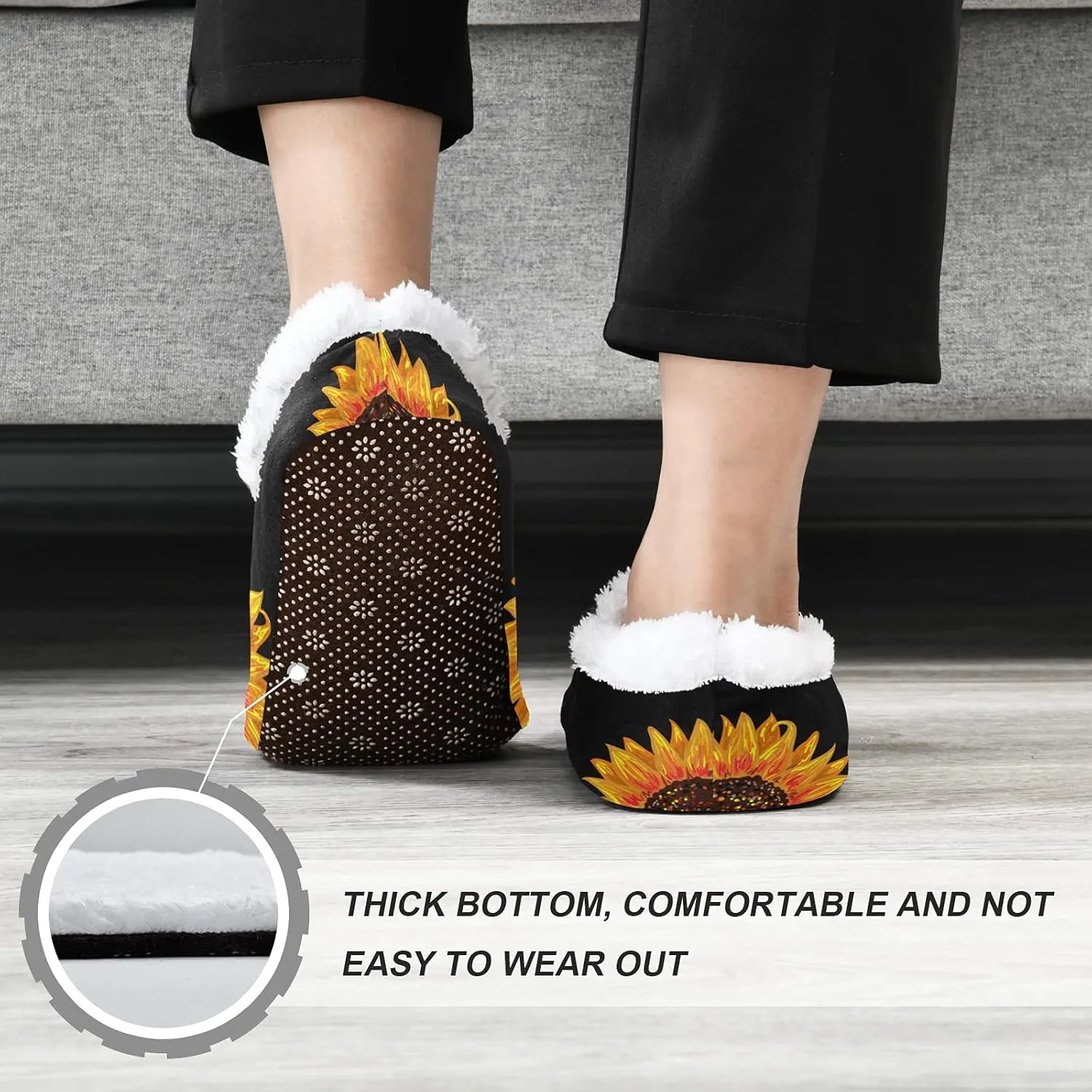 Poeticcity Unisex Fuzzy House Slippers, Warm Fur Lining Shoes, Non-Slip Memory Foam Slippers M-XXL