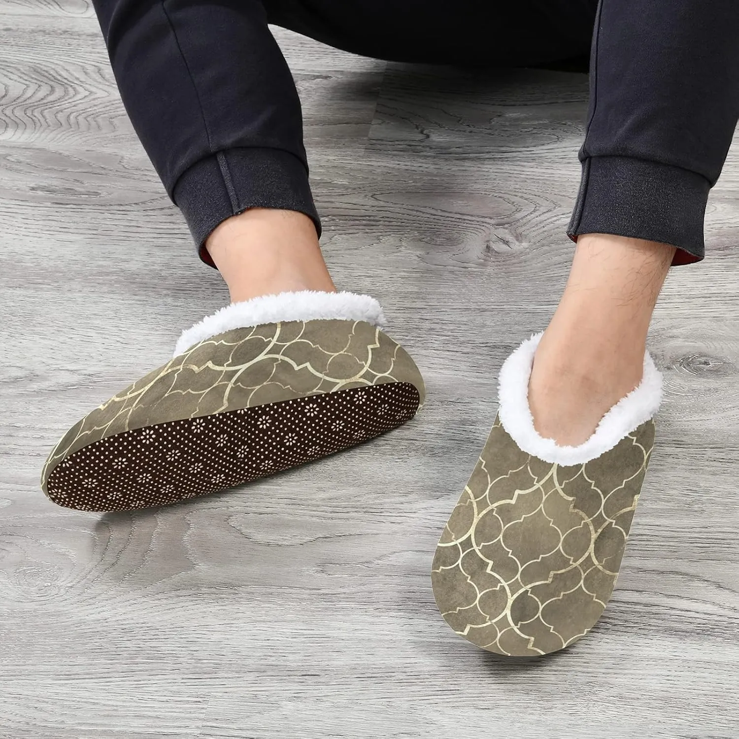 Poeticcity Unisex Fuzzy House Slippers, Warm Fur Lining Shoes, Non-Slip Memory Foam Slippers M-XXL