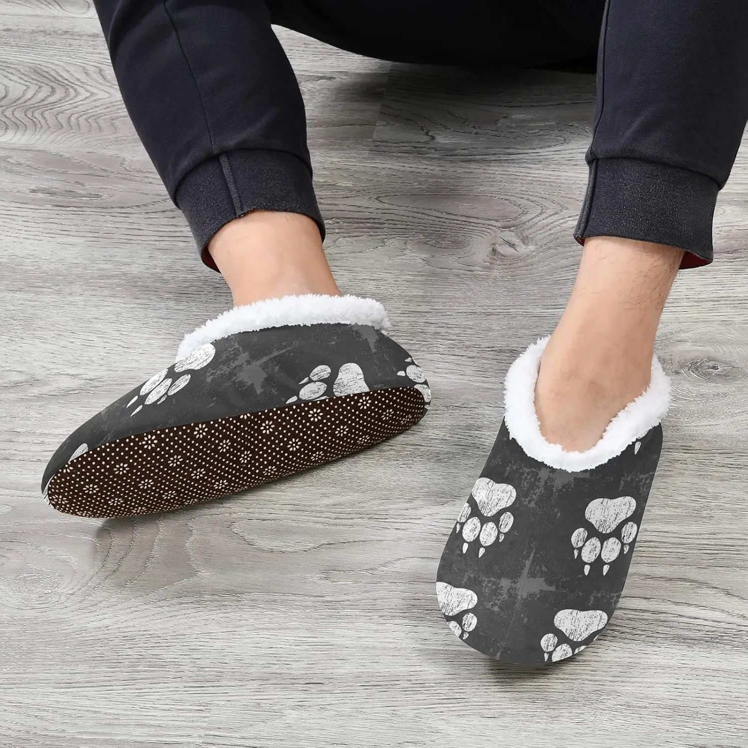 Poeticcity Unisex Fuzzy House Slippers, Warm Fur Lining Shoes, Non-Slip Memory Foam Slippers M-XXL