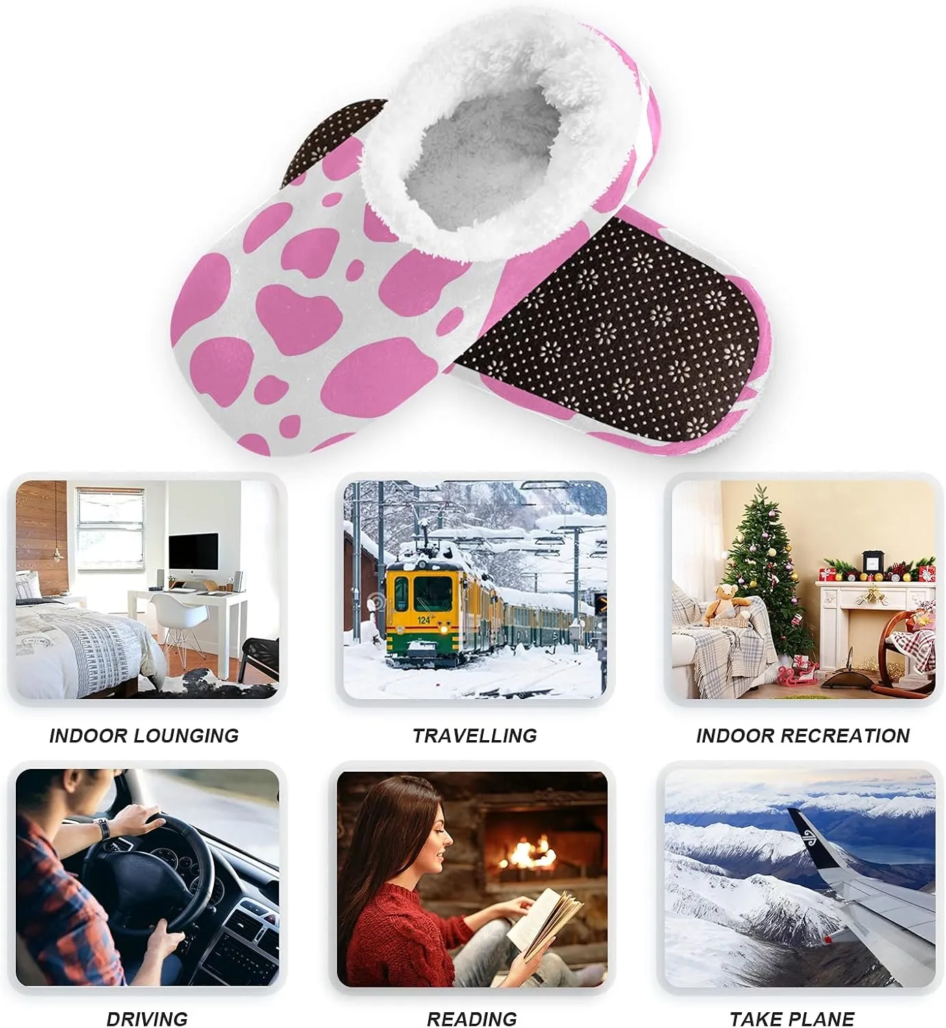 Poeticcity Unisex Fuzzy House Slippers, Warm Fur Lining Shoes, Non-Slip Memory Foam Slippers M-XXL