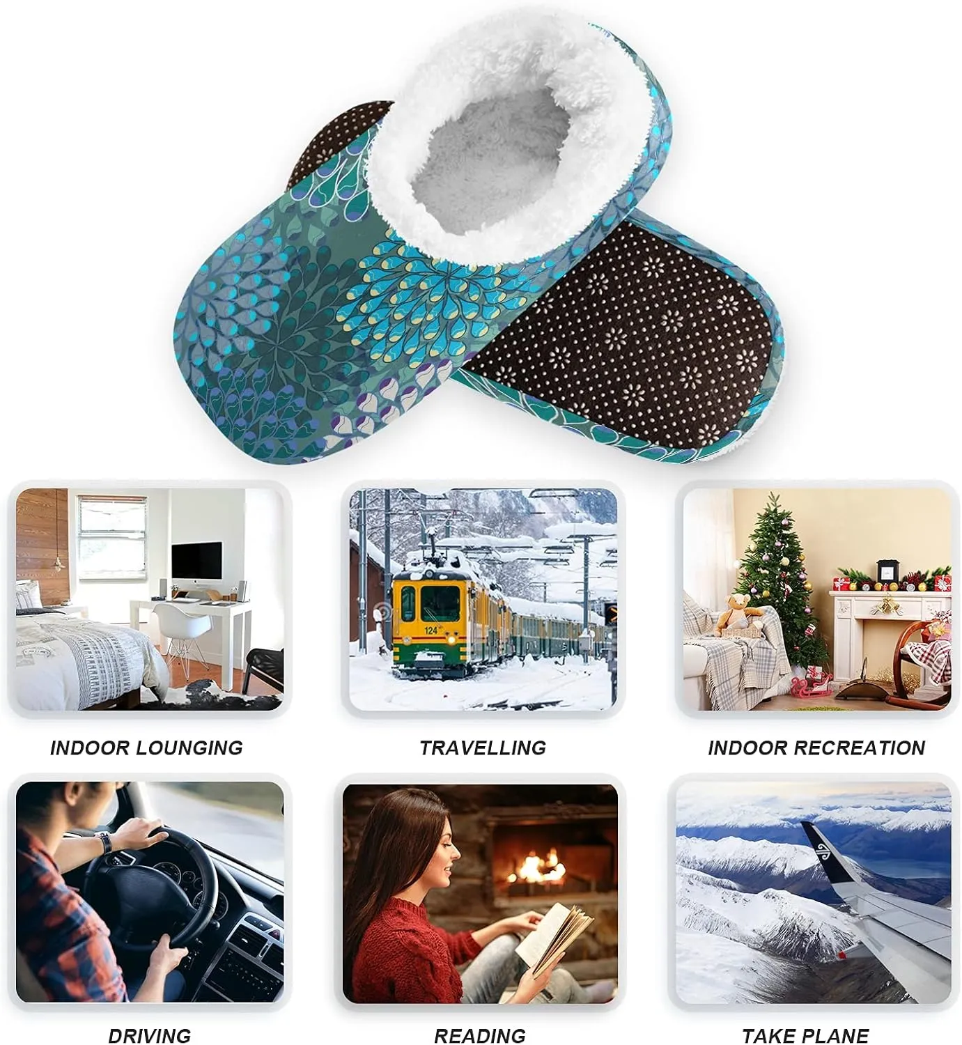 Poeticcity Unisex Fuzzy House Slippers, Warm Fur Lining Shoes, Non-Slip Memory Foam Slippers M-XXL