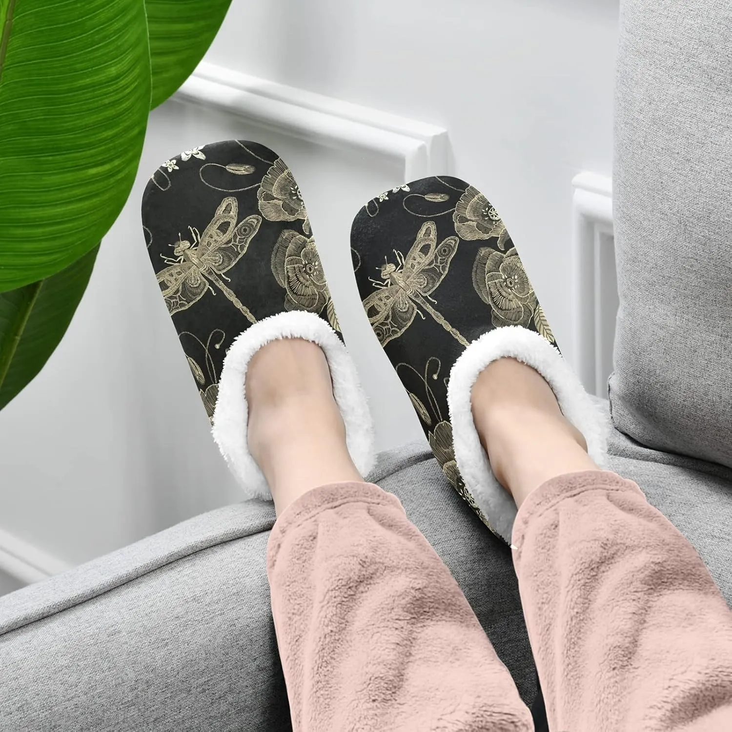 Poeticcity Unisex Fuzzy House Slippers, Warm Fur Lining Shoes, Non-Slip Memory Foam Slippers M-XXL