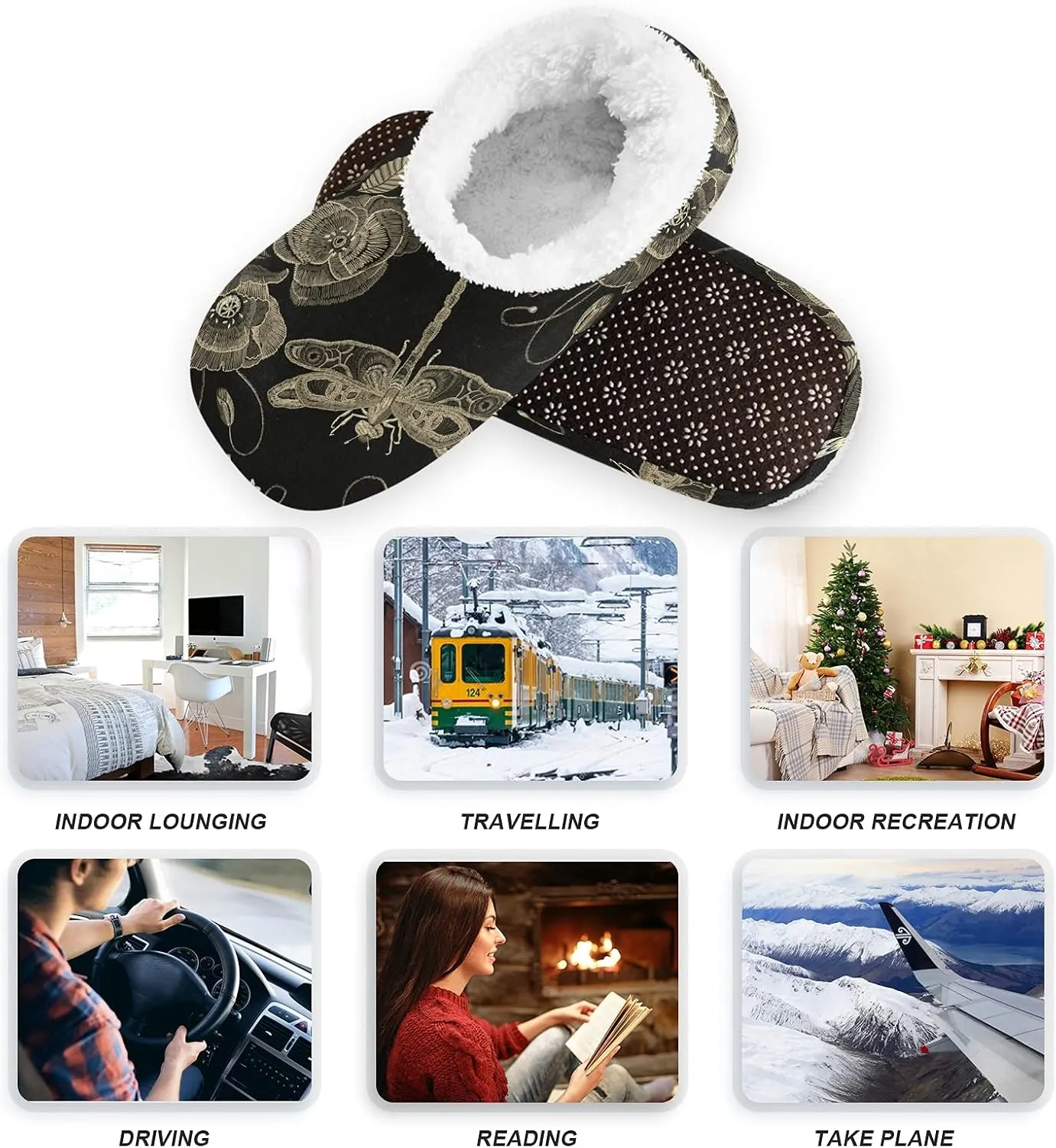 Poeticcity Unisex Fuzzy House Slippers, Warm Fur Lining Shoes, Non-Slip Memory Foam Slippers M-XXL