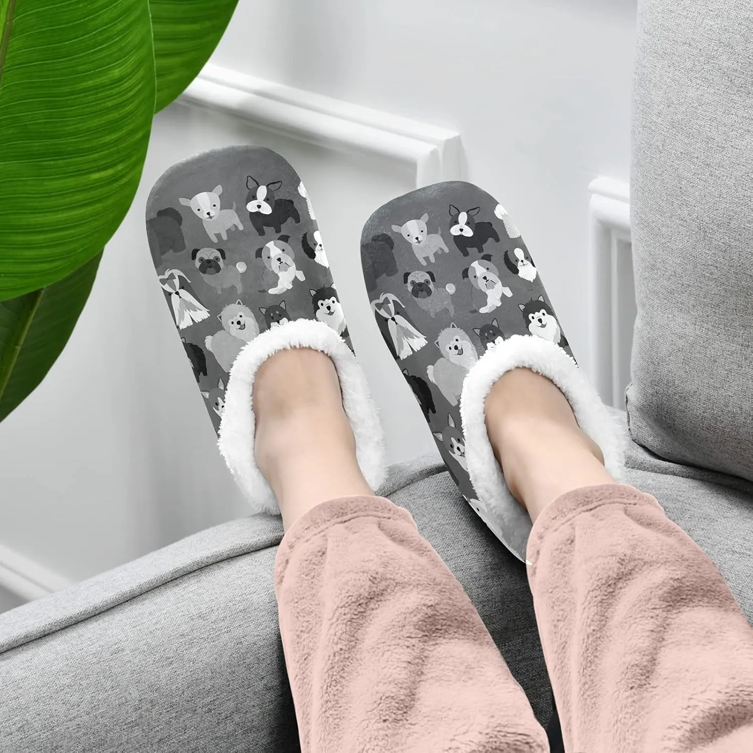 Poeticcity Unisex Fuzzy House Slippers, Warm Fur Lining Shoes, Non-Slip Memory Foam Slippers M-XXL
