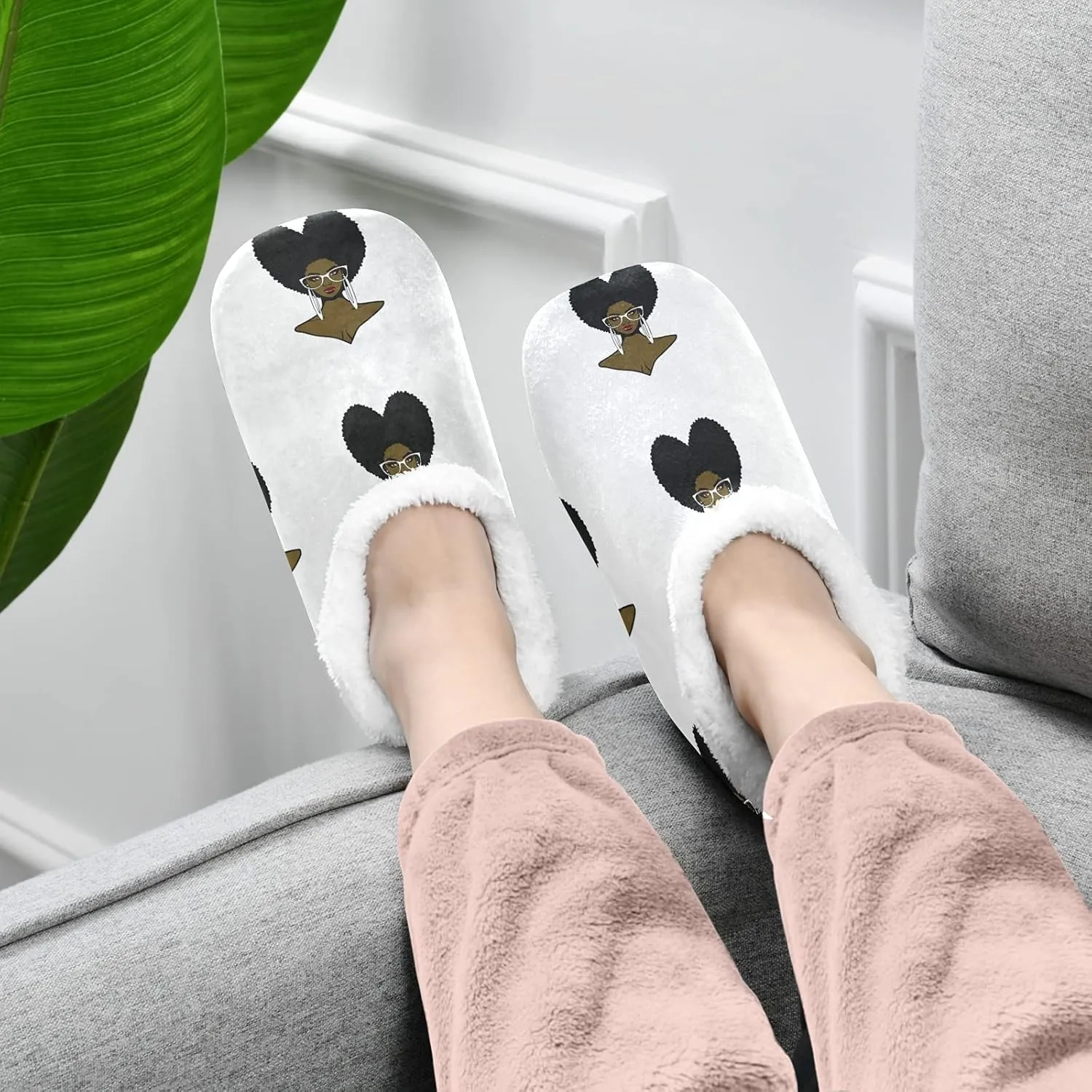 Poeticcity Unisex Fuzzy House Slippers, Warm Fur Lining Shoes, Non-Slip Memory Foam Slippers M-XXL