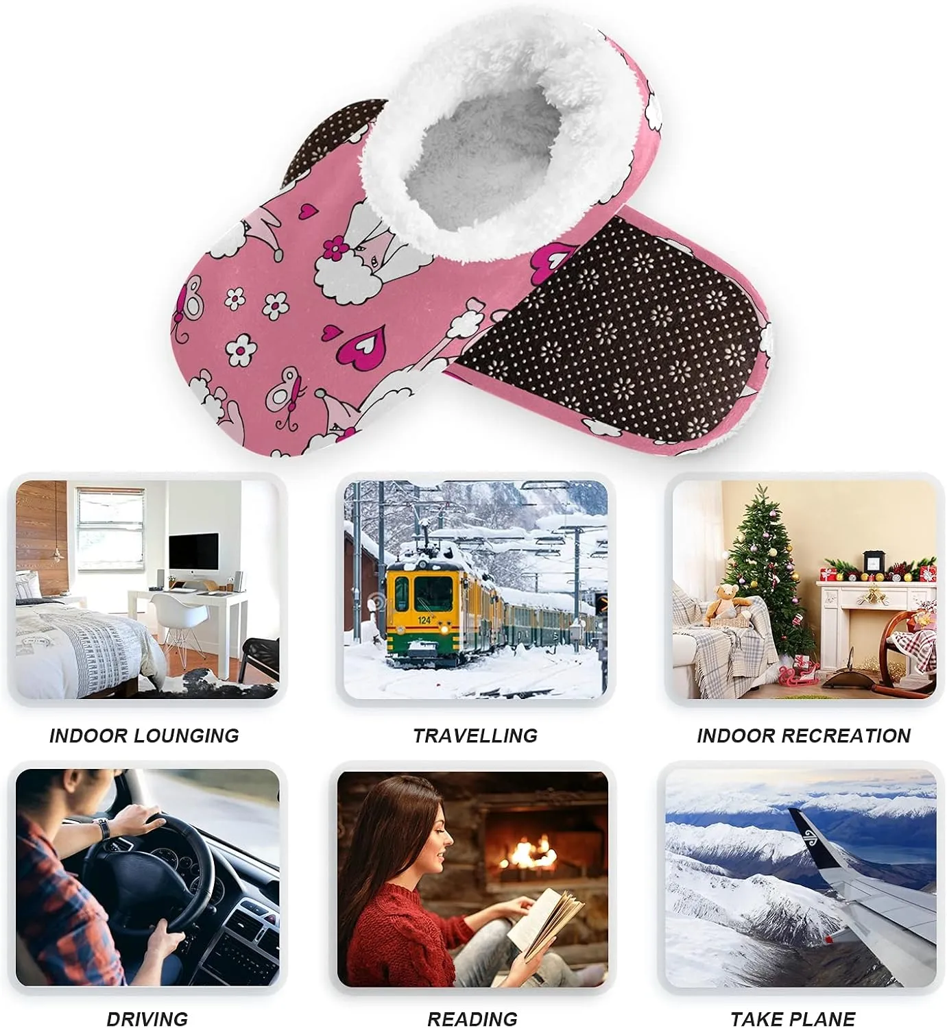 Poeticcity Unisex Fuzzy House Slippers, Warm Fur Lining Shoes, Non-Slip Memory Foam Slippers M-XXL