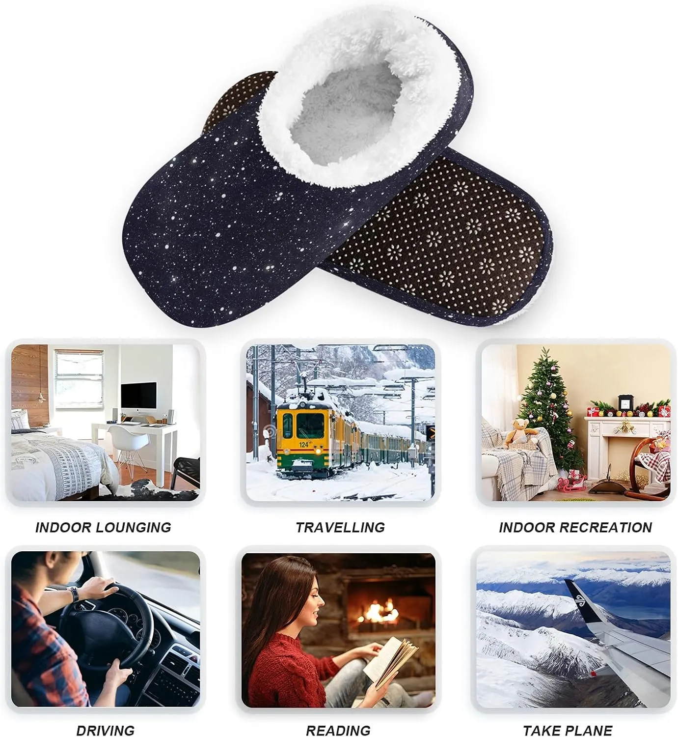 Poeticcity Unisex Fuzzy House Slippers, Warm Fur Lining Shoes, Non-Slip Memory Foam Slippers M-XXL