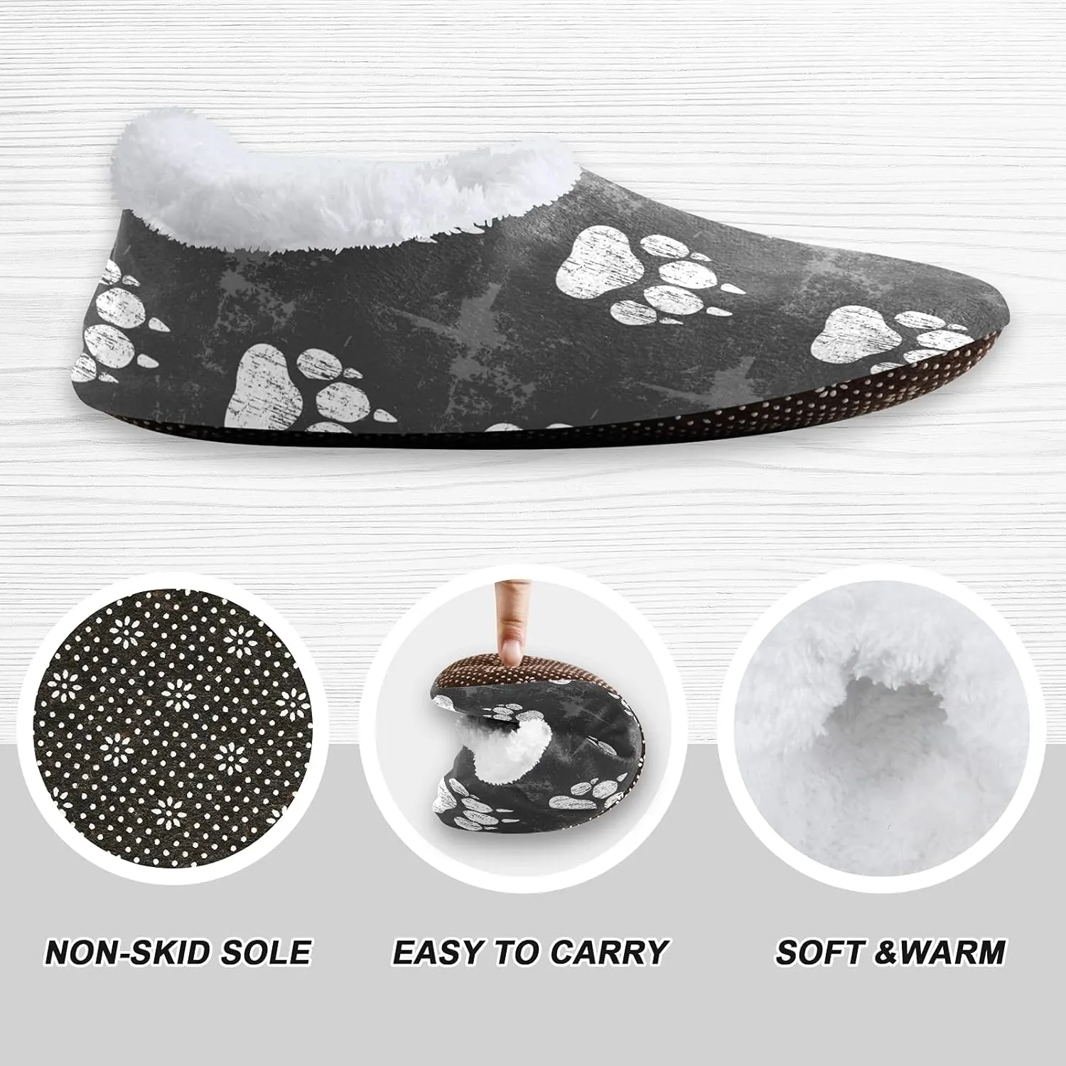 Poeticcity Unisex Fuzzy House Slippers, Warm Fur Lining Shoes, Non-Slip Memory Foam Slippers M-XXL