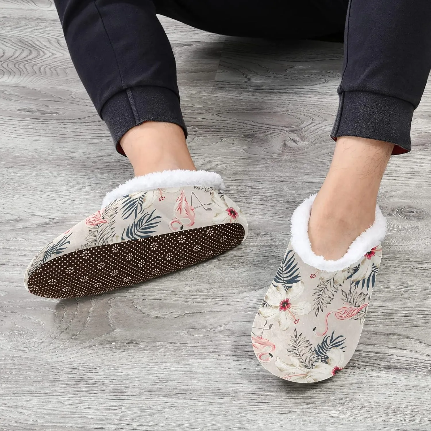 Poeticcity Unisex Fuzzy House Slippers, Warm Fur Lining Shoes, Non-Slip Memory Foam Slippers M-XXL