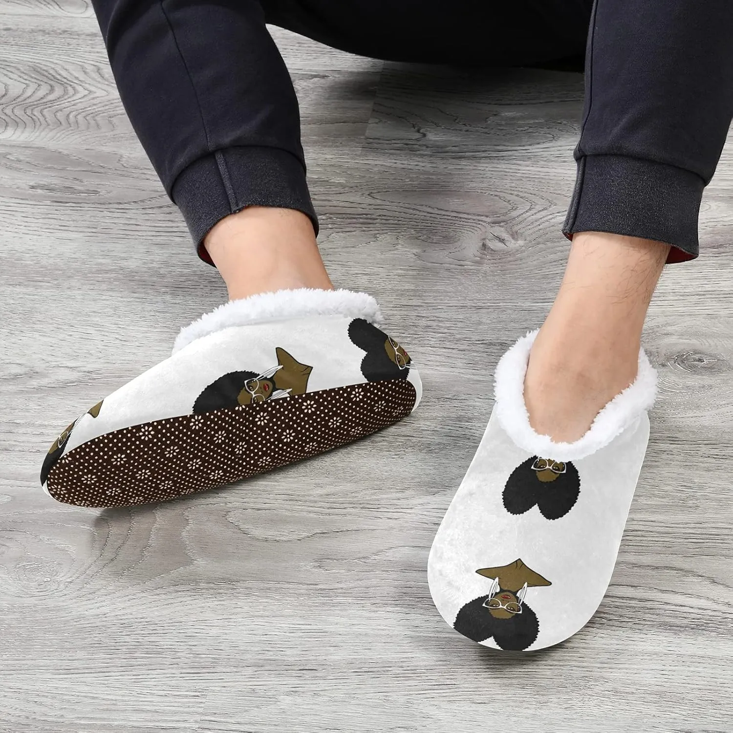 Poeticcity Unisex Fuzzy House Slippers, Warm Fur Lining Shoes, Non-Slip Memory Foam Slippers M-XXL