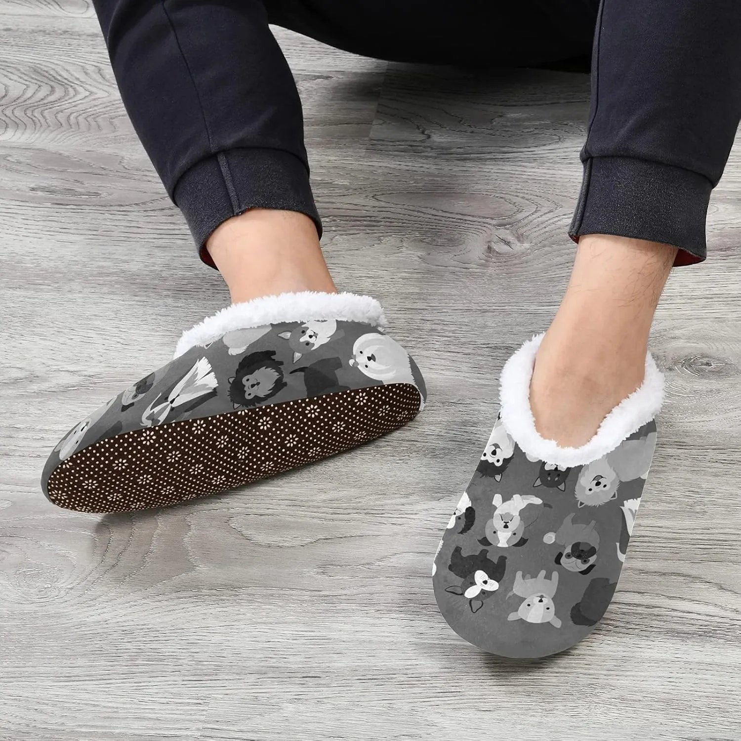 Poeticcity Unisex Fuzzy House Slippers, Warm Fur Lining Shoes, Non-Slip Memory Foam Slippers M-XXL