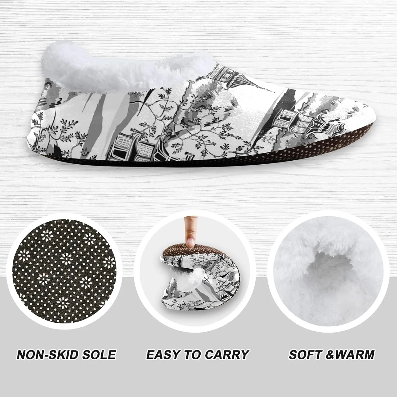 Poeticcity Unisex Fuzzy House Slippers, Warm Fur Lining Shoes, Non-Slip Memory Foam Slippers M-XXL
