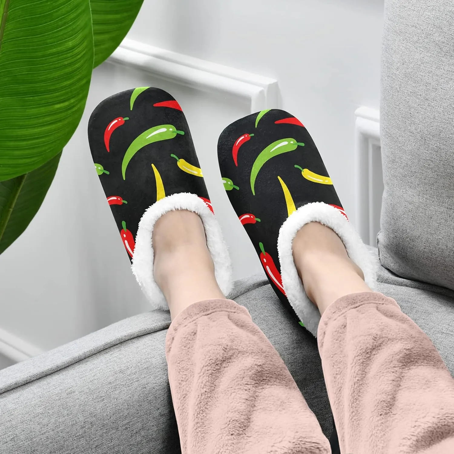 Poeticcity Unisex Fuzzy House Slippers, Warm Fur Lining Shoes, Non-Slip Memory Foam Slippers M-XXL