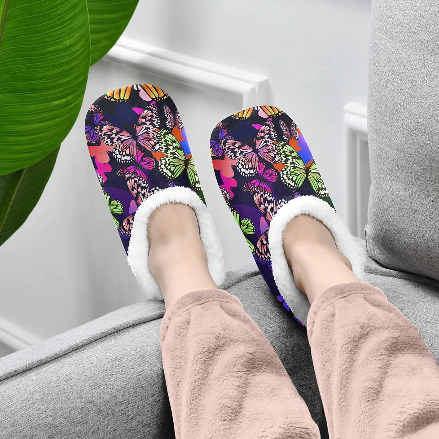Poeticcity Unisex Fuzzy House Slippers, Warm Fur Lining Shoes, Non-Slip Memory Foam Slippers M-XXL