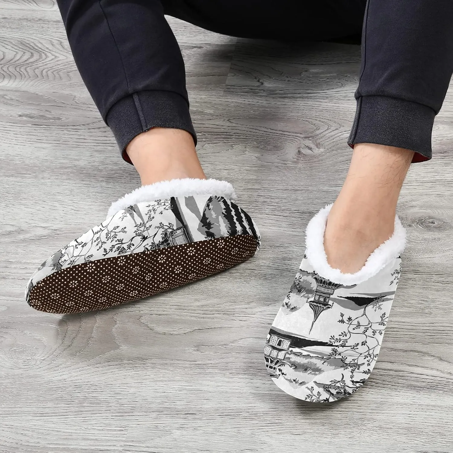 Poeticcity Unisex Fuzzy House Slippers, Warm Fur Lining Shoes, Non-Slip Memory Foam Slippers M-XXL