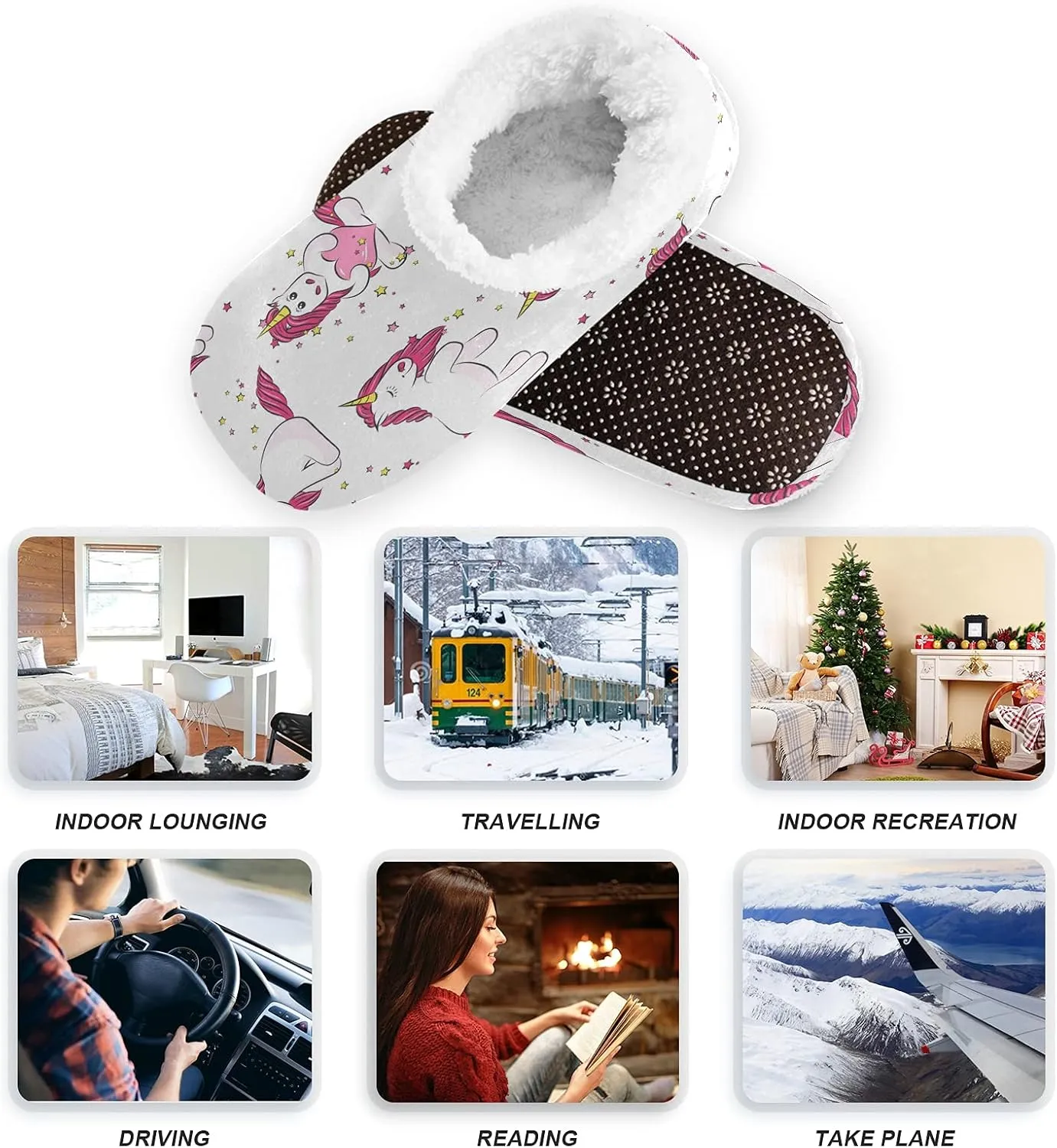 Poeticcity Unisex Fuzzy House Slippers, Warm Fur Lining Shoes, Non-Slip Memory Foam Slippers M-XXL