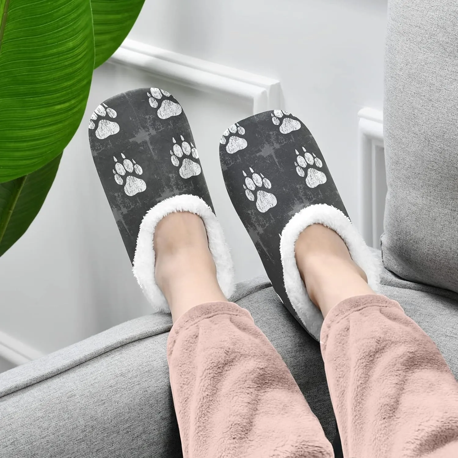 Poeticcity Unisex Fuzzy House Slippers, Warm Fur Lining Shoes, Non-Slip Memory Foam Slippers M-XXL