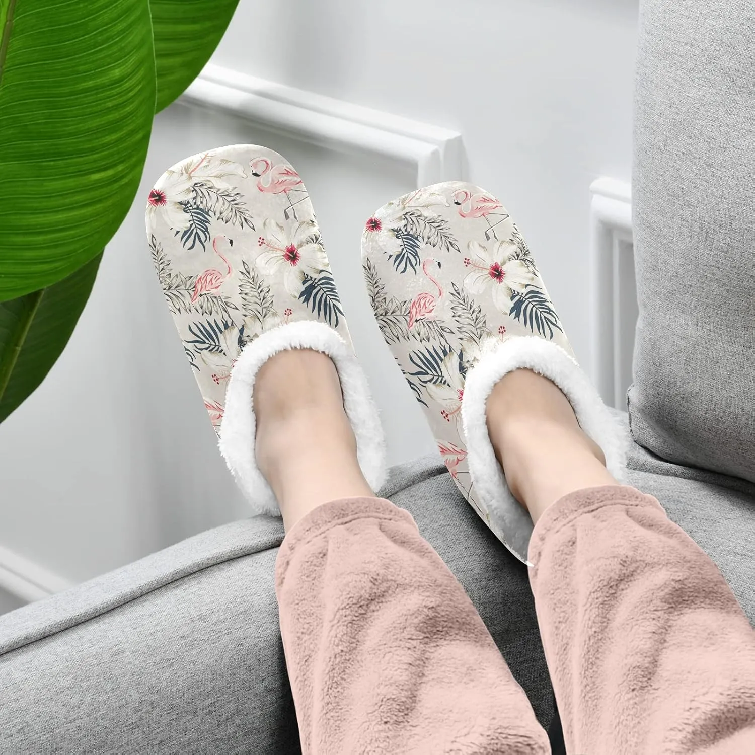 Poeticcity Unisex Fuzzy House Slippers, Warm Fur Lining Shoes, Non-Slip Memory Foam Slippers M-XXL