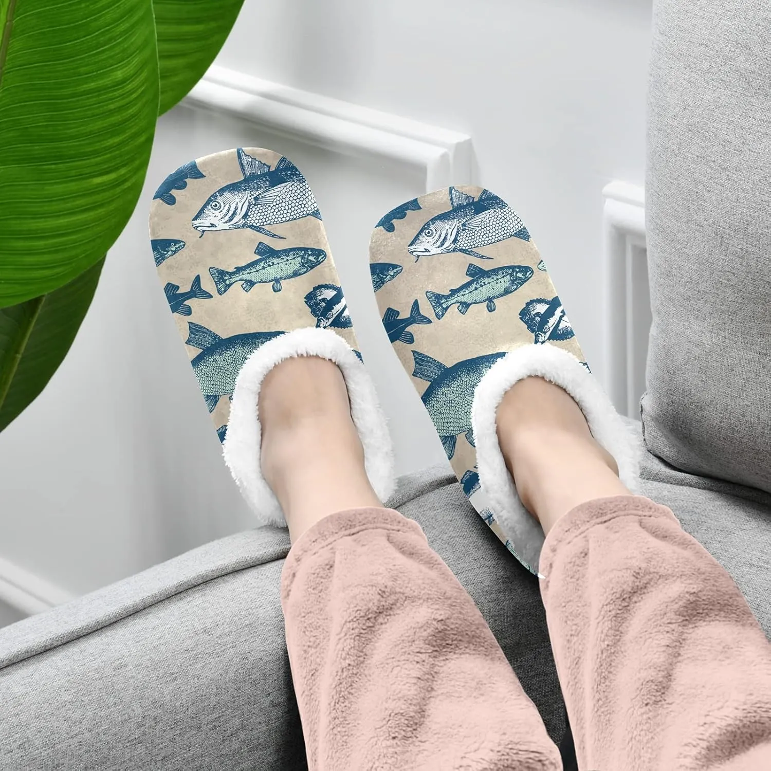 Poeticcity Unisex Fuzzy House Slippers, Warm Fur Lining Shoes, Non-Slip Memory Foam Slippers M-XXL