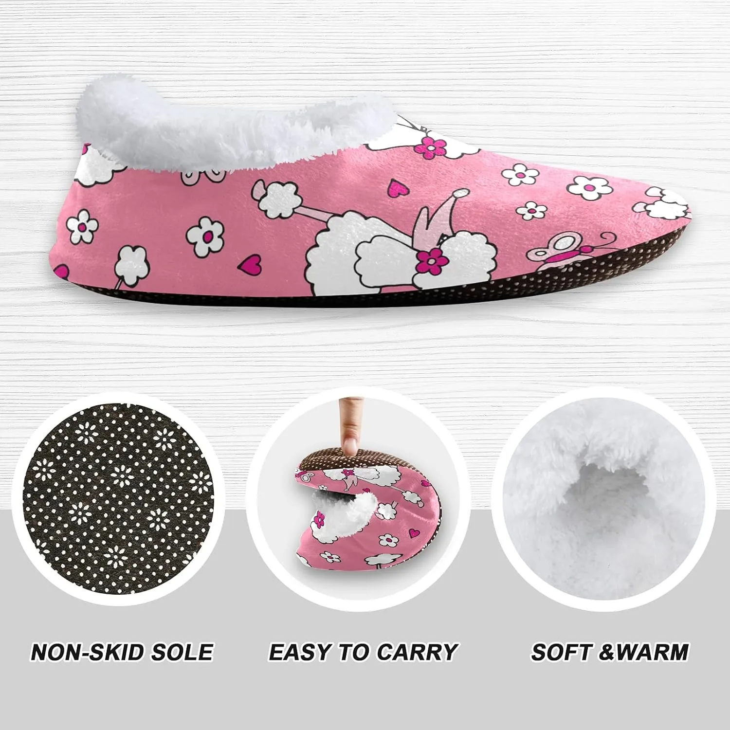 Poeticcity Unisex Fuzzy House Slippers, Warm Fur Lining Shoes, Non-Slip Memory Foam Slippers M-XXL