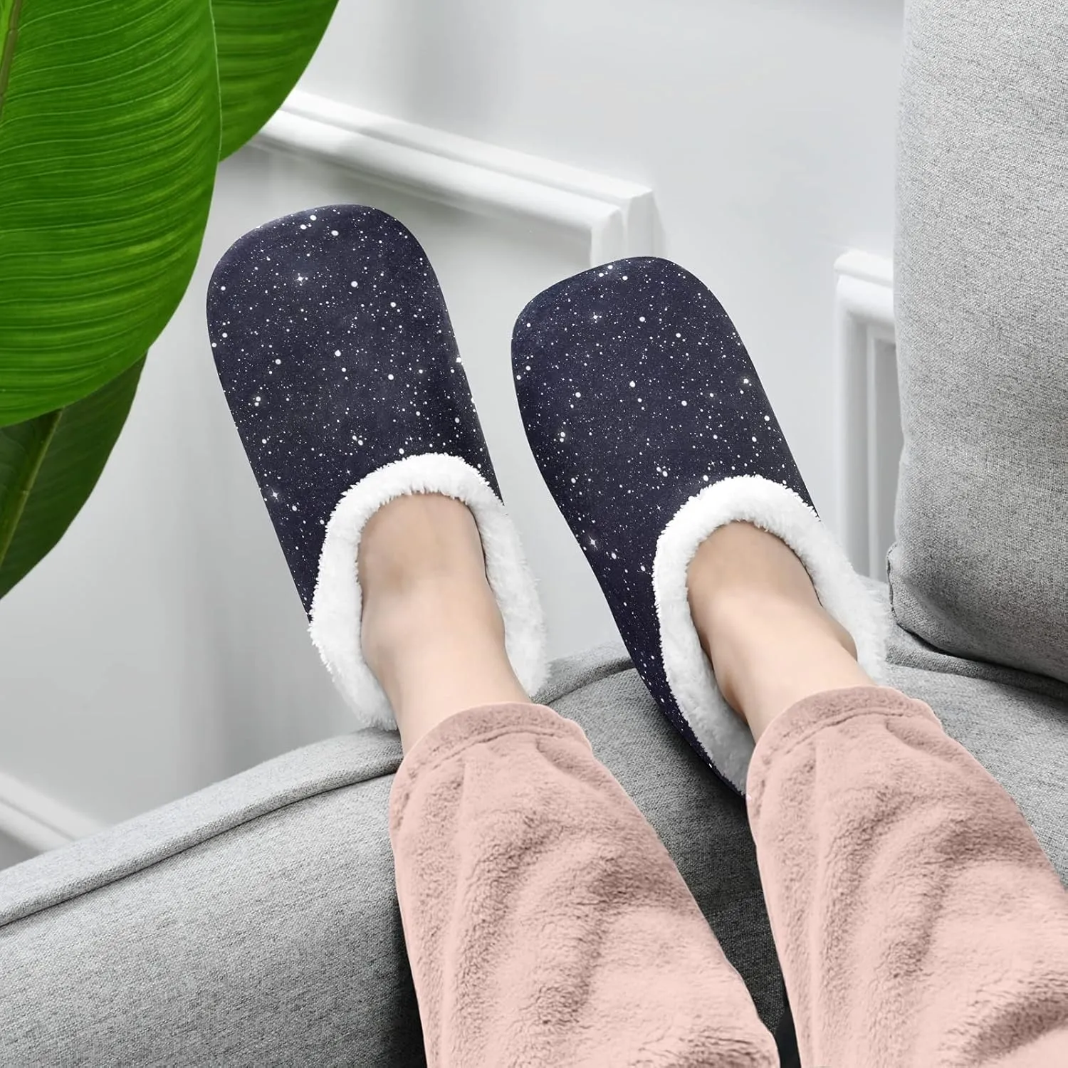 Poeticcity Unisex Fuzzy House Slippers, Warm Fur Lining Shoes, Non-Slip Memory Foam Slippers M-XXL