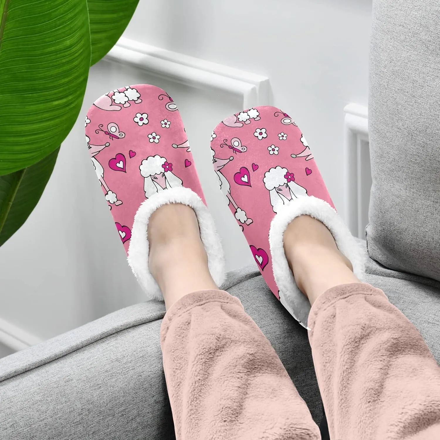 Poeticcity Unisex Fuzzy House Slippers, Warm Fur Lining Shoes, Non-Slip Memory Foam Slippers M-XXL