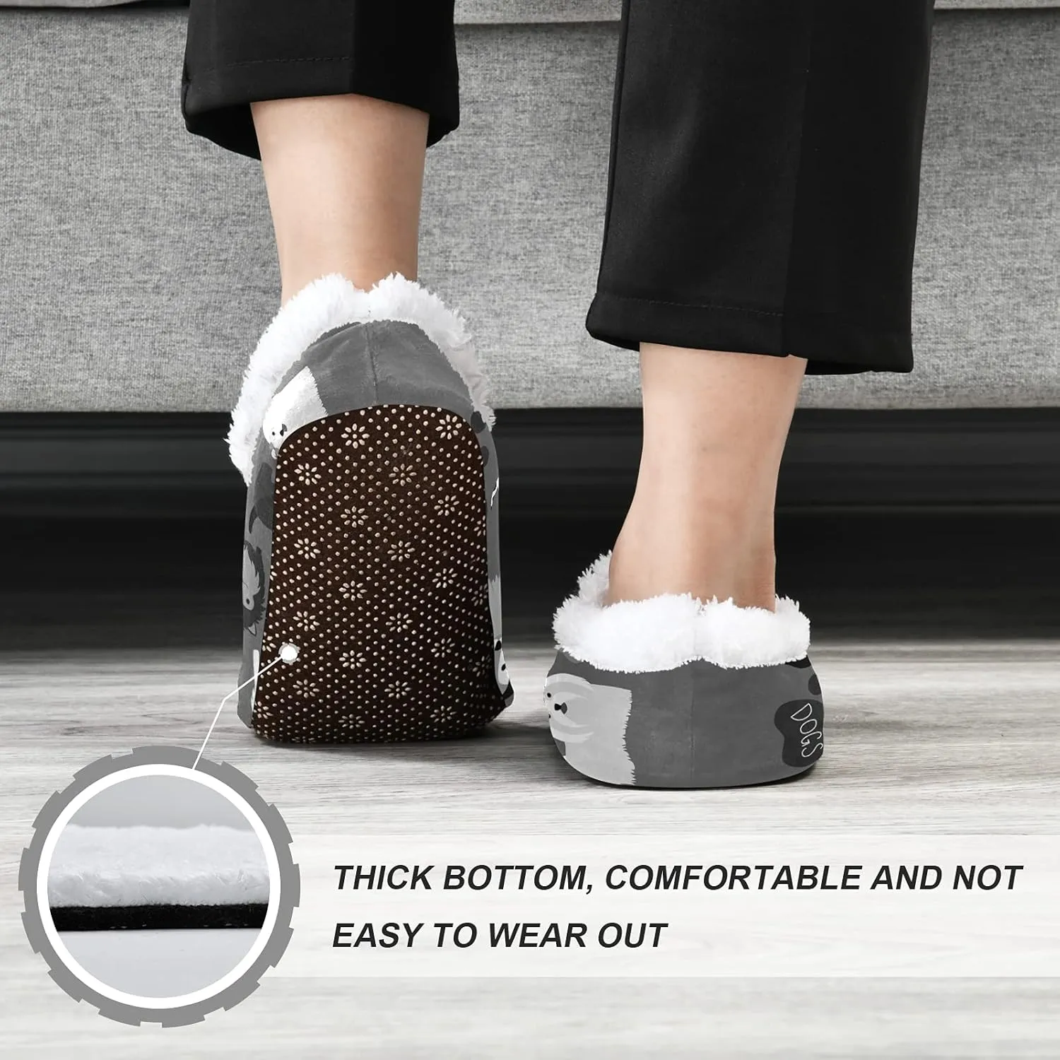 Poeticcity Unisex Fuzzy House Slippers, Warm Fur Lining Shoes, Non-Slip Memory Foam Slippers M-XXL