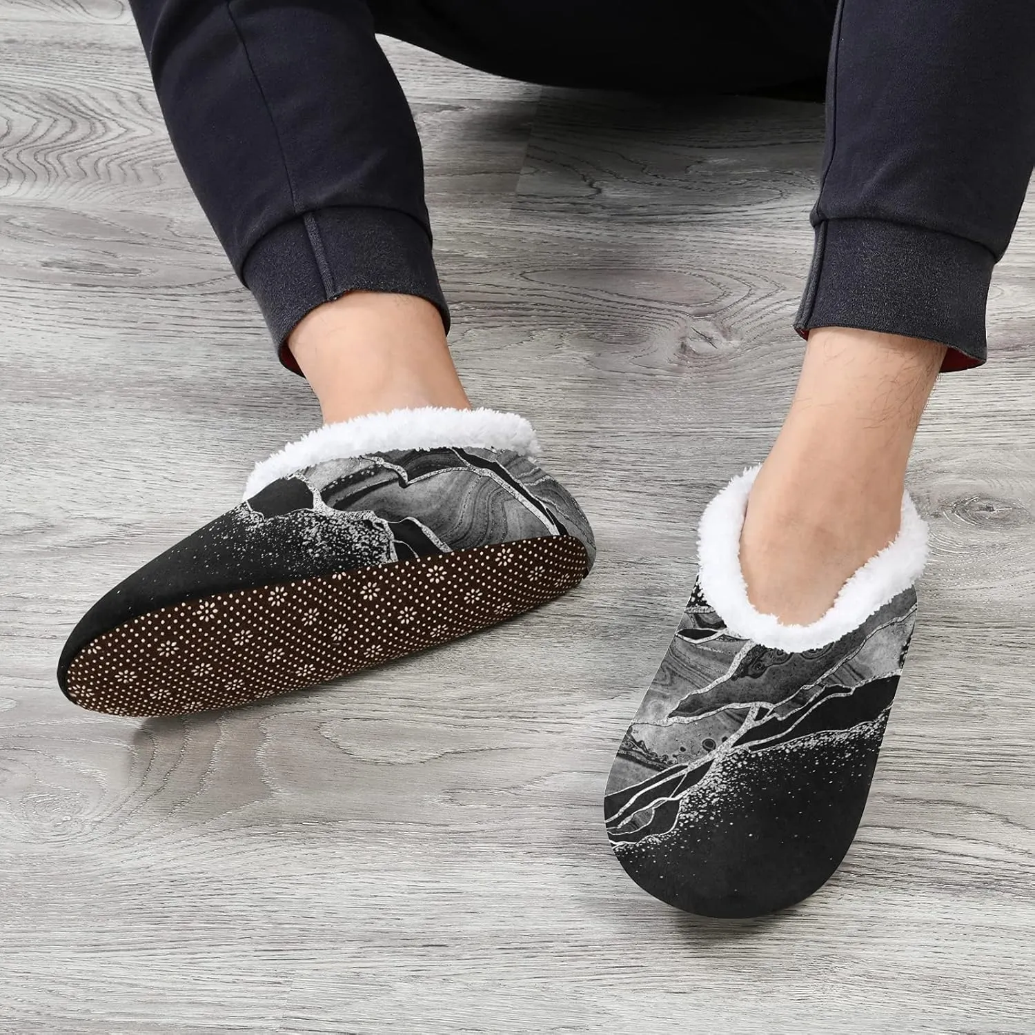 Poeticcity Unisex Fuzzy House Slippers, Warm Fur Lining Shoes, Non-Slip Memory Foam Slippers M-XXL