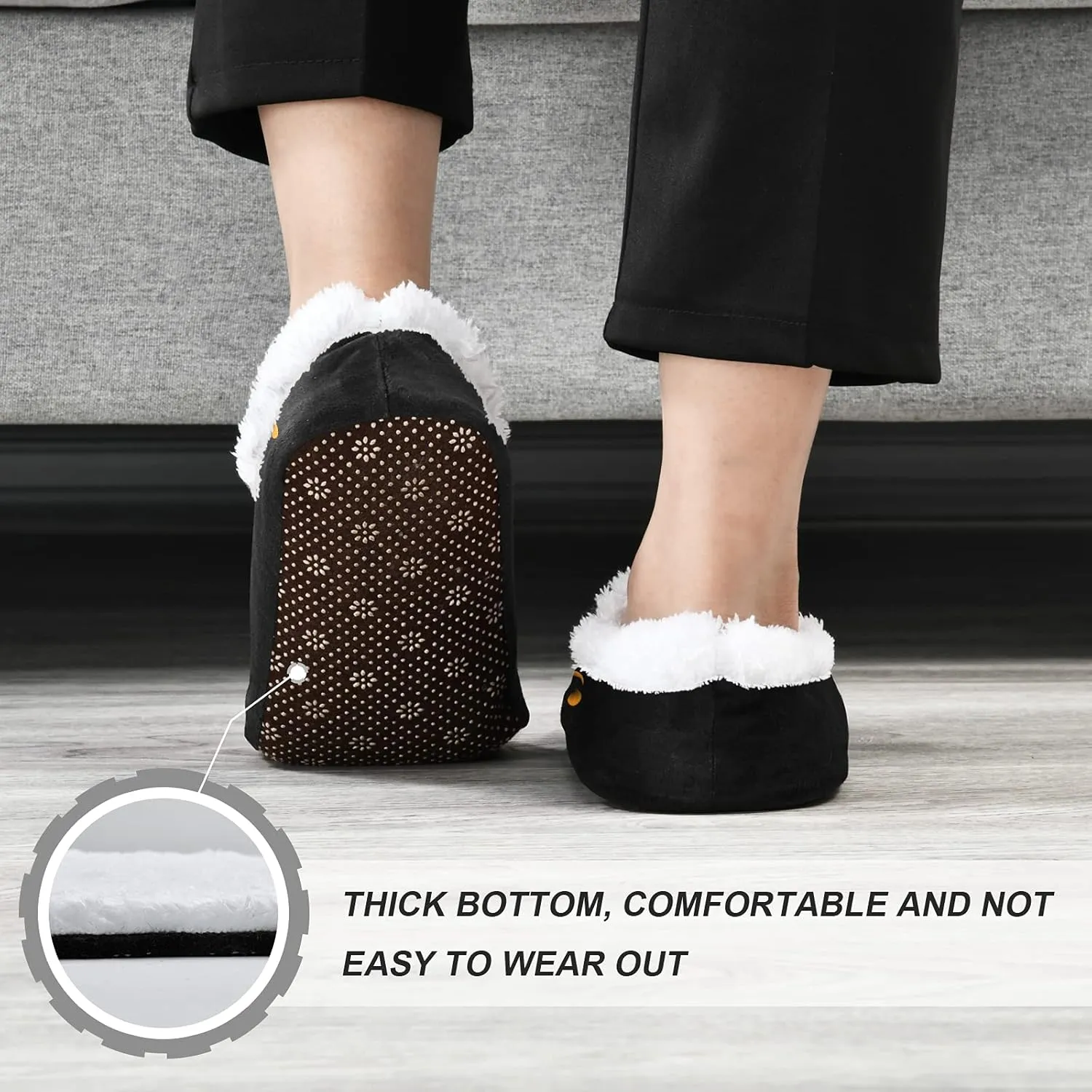 Poeticcity Unisex Fuzzy House Slippers, Warm Fur Lining Shoes, Non-Slip Memory Foam Slippers M-XXL