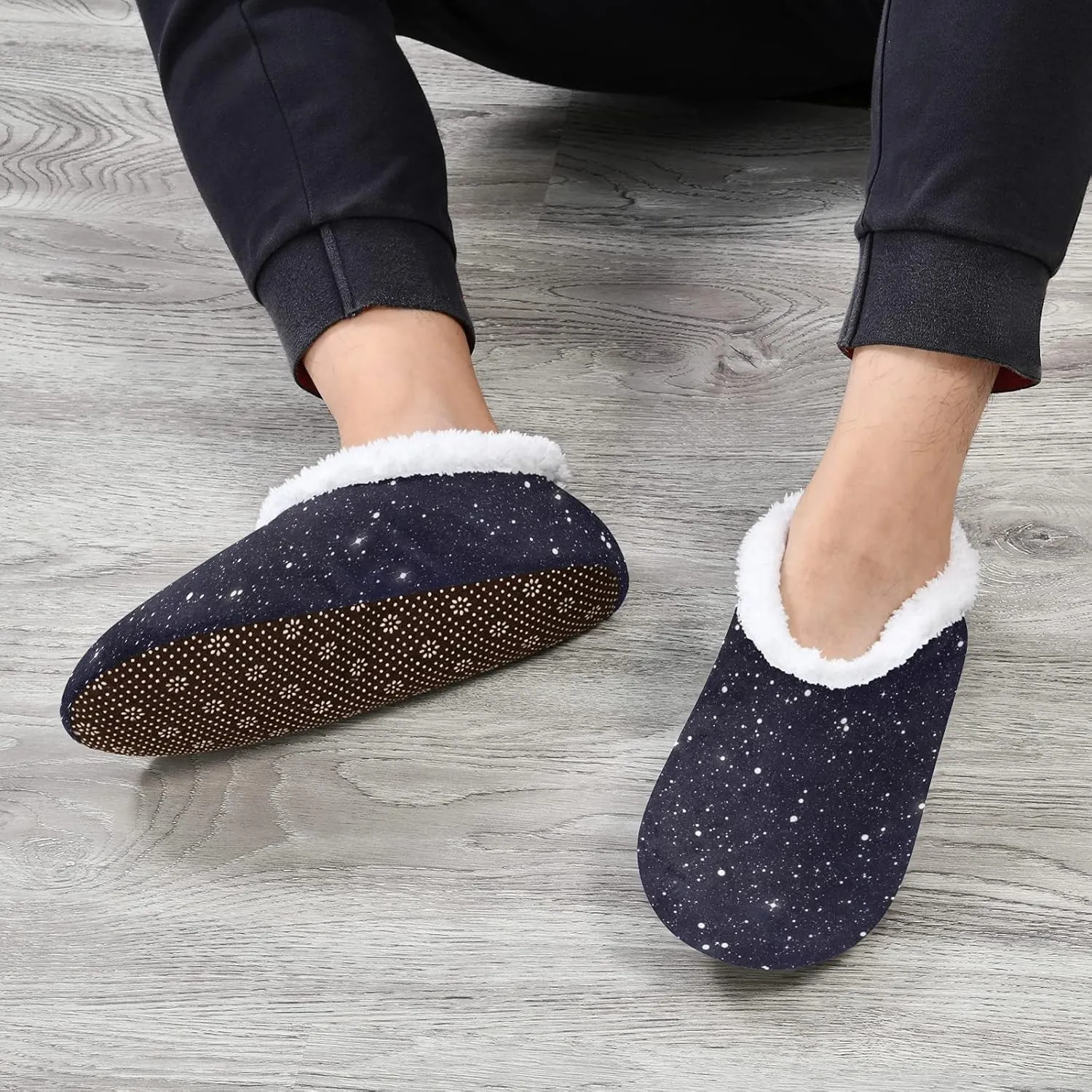 Poeticcity Unisex Fuzzy House Slippers, Warm Fur Lining Shoes, Non-Slip Memory Foam Slippers M-XXL