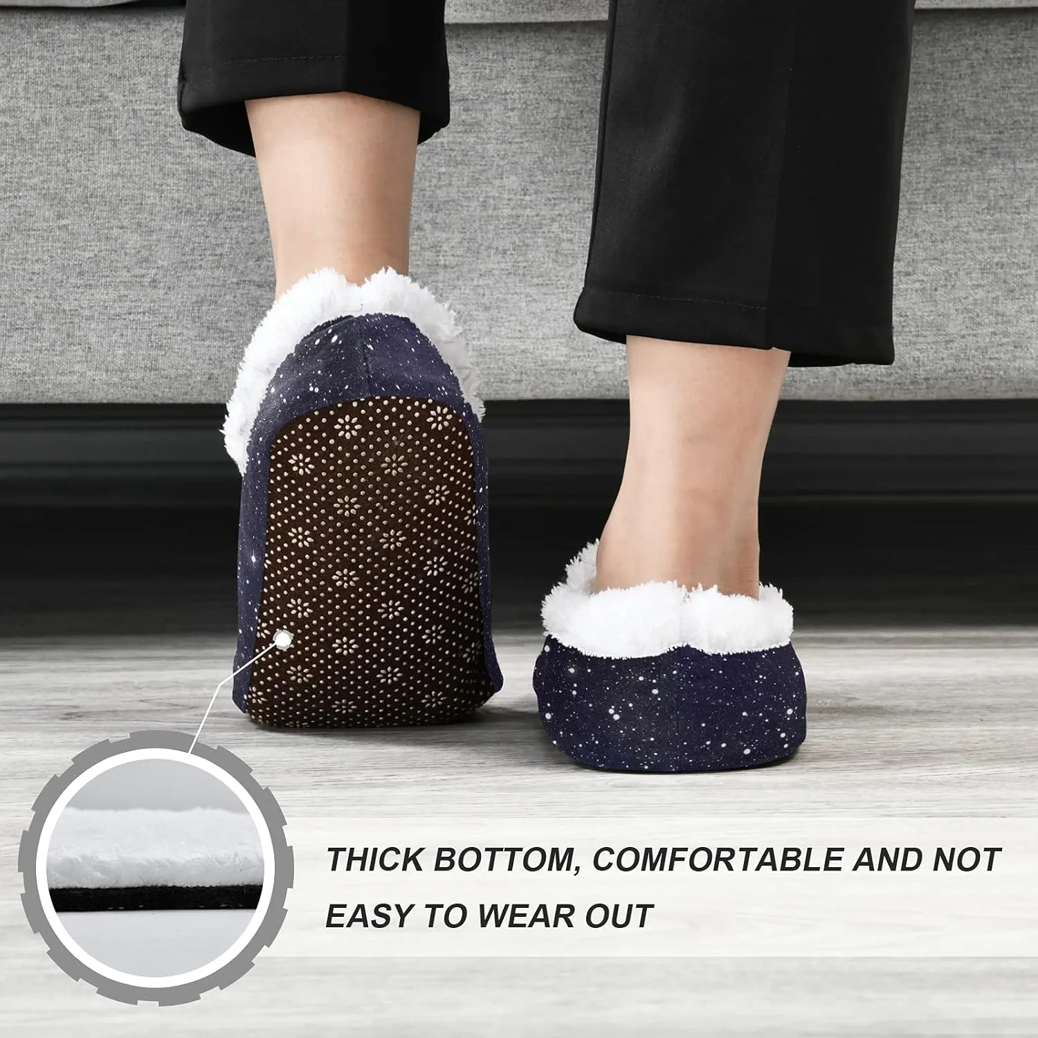 Poeticcity Unisex Fuzzy House Slippers, Warm Fur Lining Shoes, Non-Slip Memory Foam Slippers M-XXL