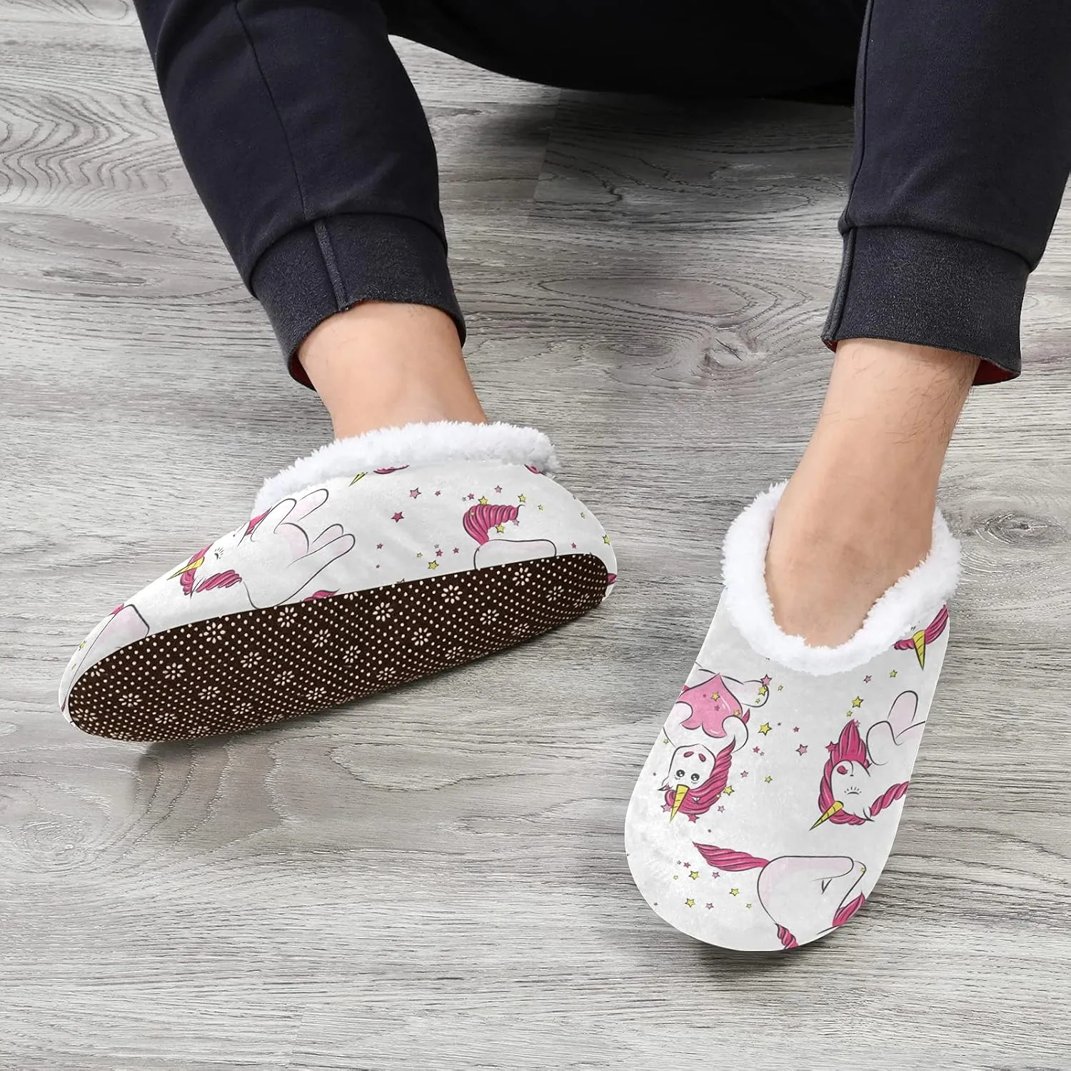 Poeticcity Unisex Fuzzy House Slippers, Warm Fur Lining Shoes, Non-Slip Memory Foam Slippers M-XXL