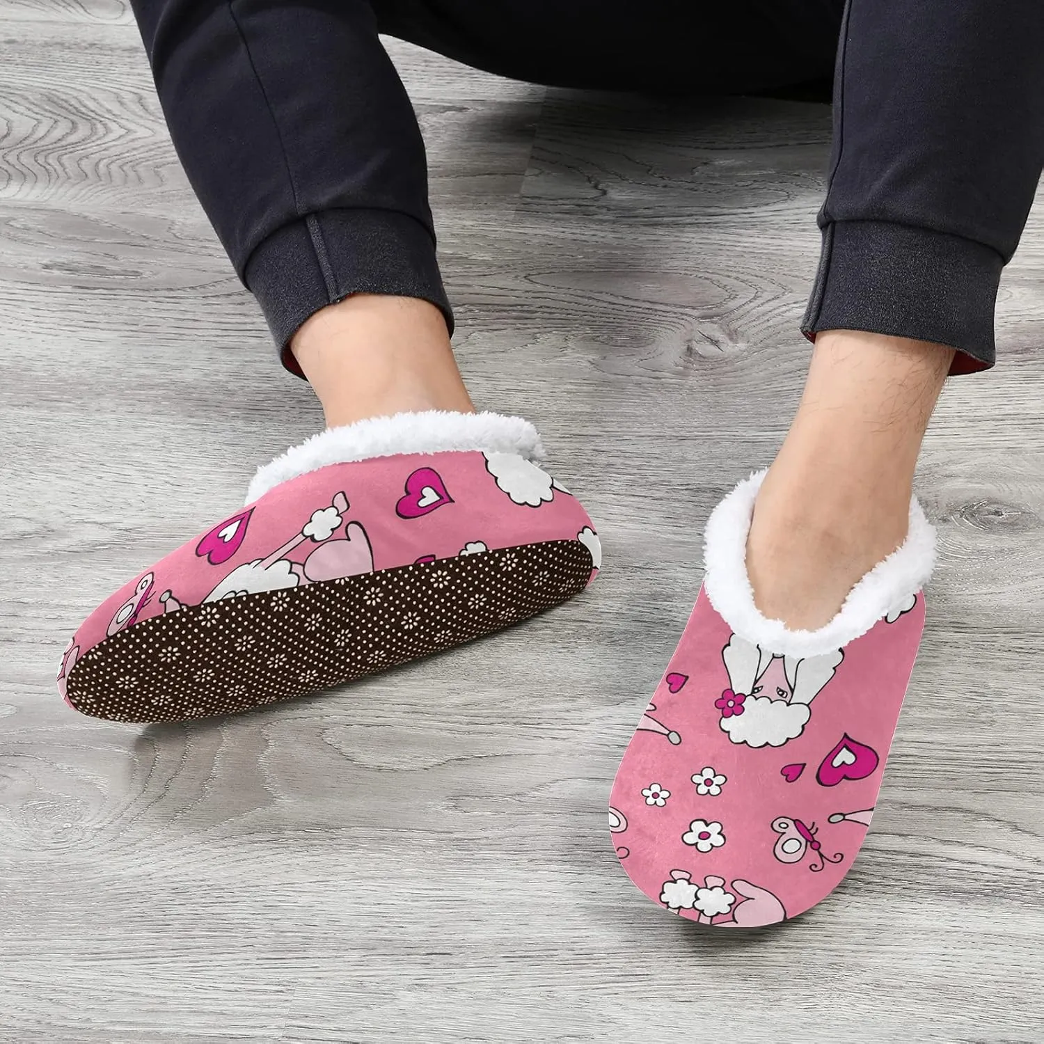 Poeticcity Unisex Fuzzy House Slippers, Warm Fur Lining Shoes, Non-Slip Memory Foam Slippers M-XXL