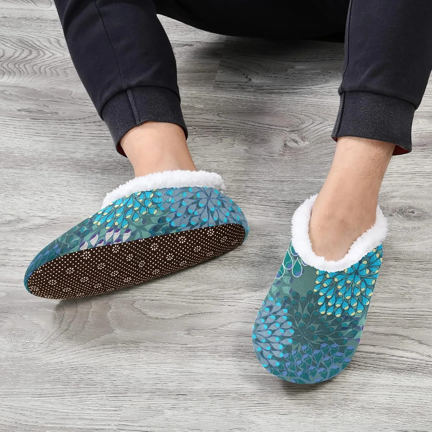 Poeticcity Unisex Fuzzy House Slippers, Warm Fur Lining Shoes, Non-Slip Memory Foam Slippers M-XXL
