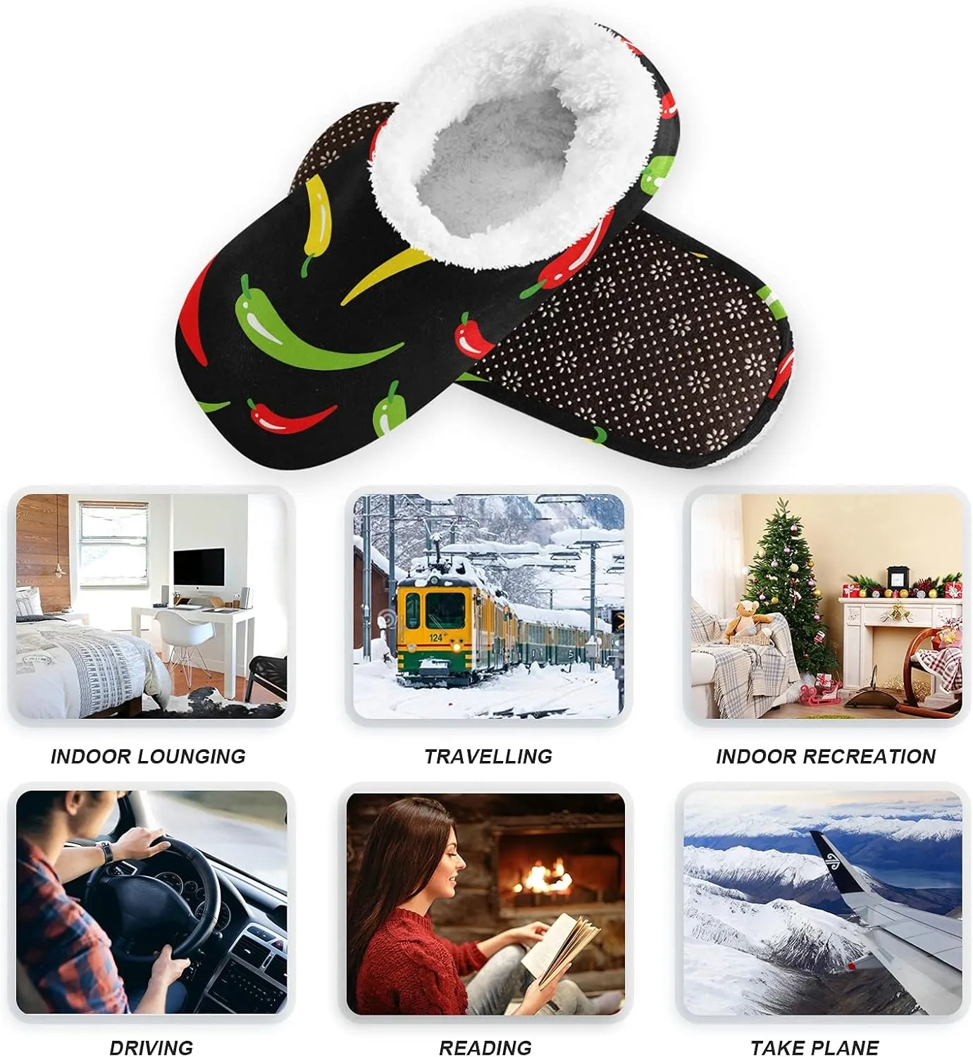 Poeticcity Unisex Fuzzy House Slippers, Warm Fur Lining Shoes, Non-Slip Memory Foam Slippers M-XXL
