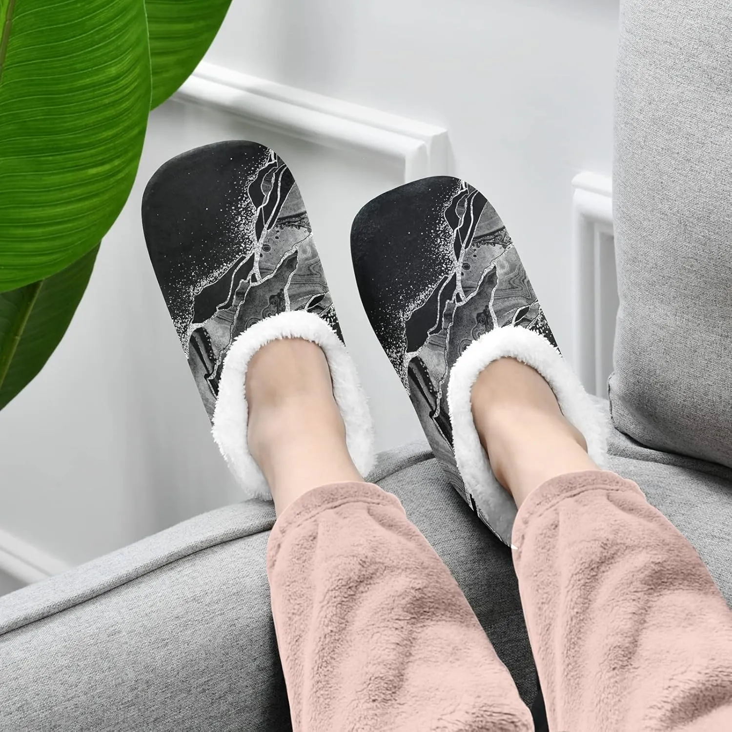 Poeticcity Unisex Fuzzy House Slippers, Warm Fur Lining Shoes, Non-Slip Memory Foam Slippers M-XXL