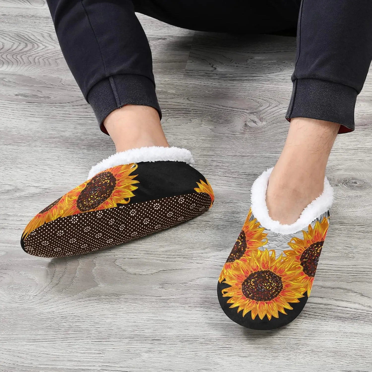 Poeticcity Unisex Fuzzy House Slippers, Warm Fur Lining Shoes, Non-Slip Memory Foam Slippers M-XXL